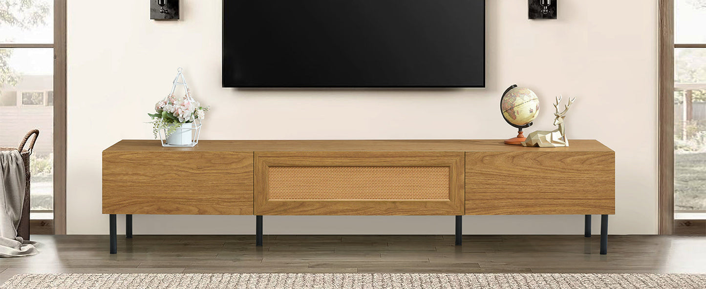 Boho TV Stand for TVs up to 80'' , Modern Farmhouse Media Console, Entertainment Center with Metal Legs, TV Cabinet for Living Room, Home Theatre