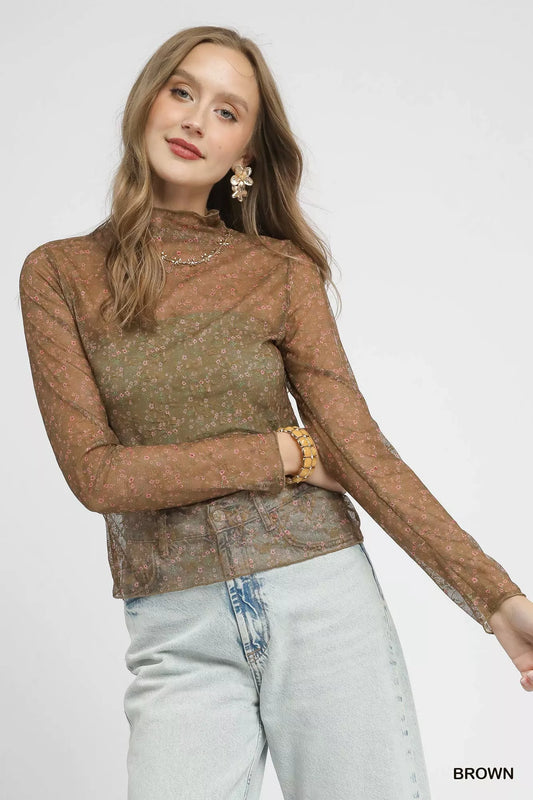 Umgee Nylon Lace Mesh Long Sleeve Top - Lee's Retail 