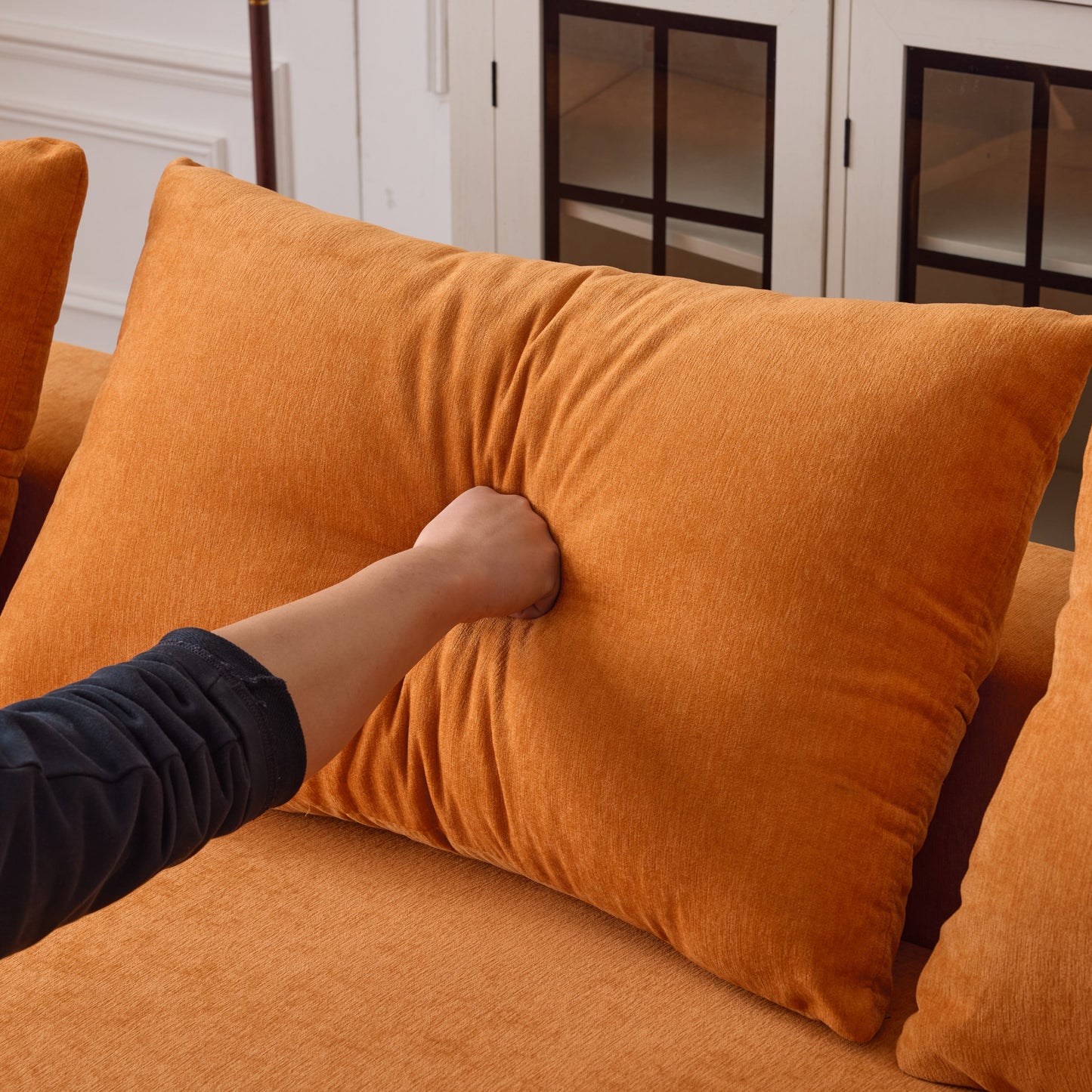 108*68 inch extra-deep modular sofa, cloud sofa, 4-person sofa, sitting and sleeping, living room Chenille modular sofa, no need to assemble, orange