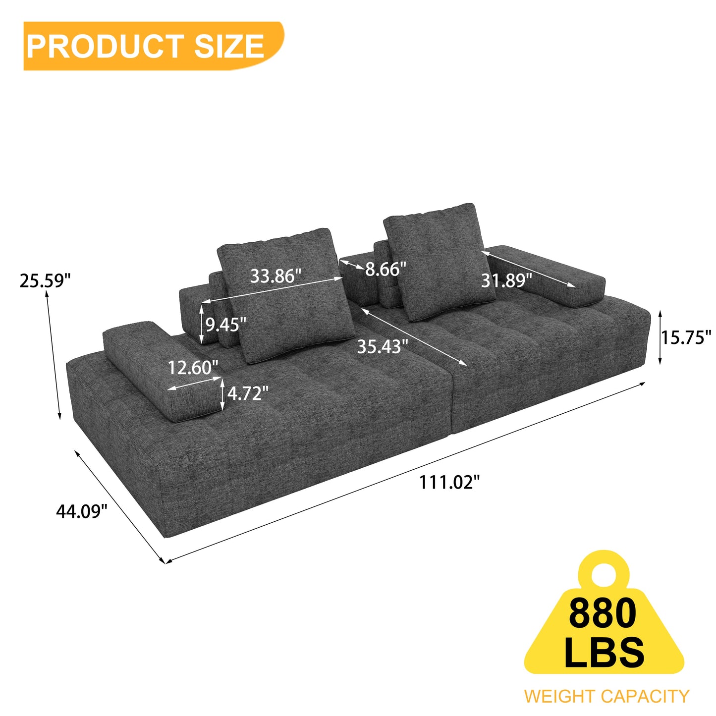 Sofa Couch for Living Room, Modern Loveseat Sofa with Extra Deep Seats, Comfy Armrests, Couches for Living Room Apartment Lounge, Easy Assembly, Grey