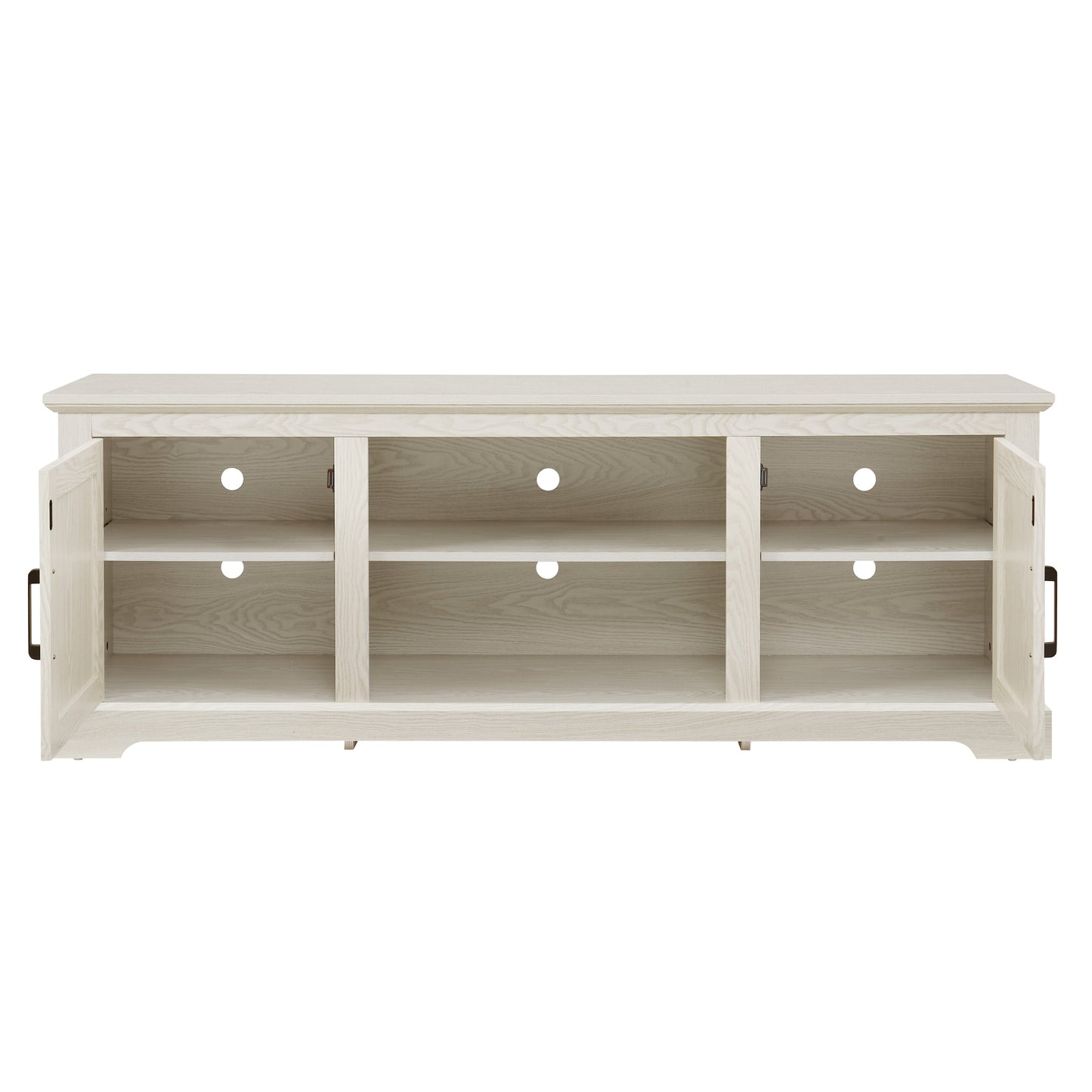 Farmhouse Rattan TV Stand Console Table for TVs up to 70 Inches, TV Console Table with 2 Storage Shelves, 2 Natural Rattan Door Cabinets,65'W*15.55'D*23.86'H, White
