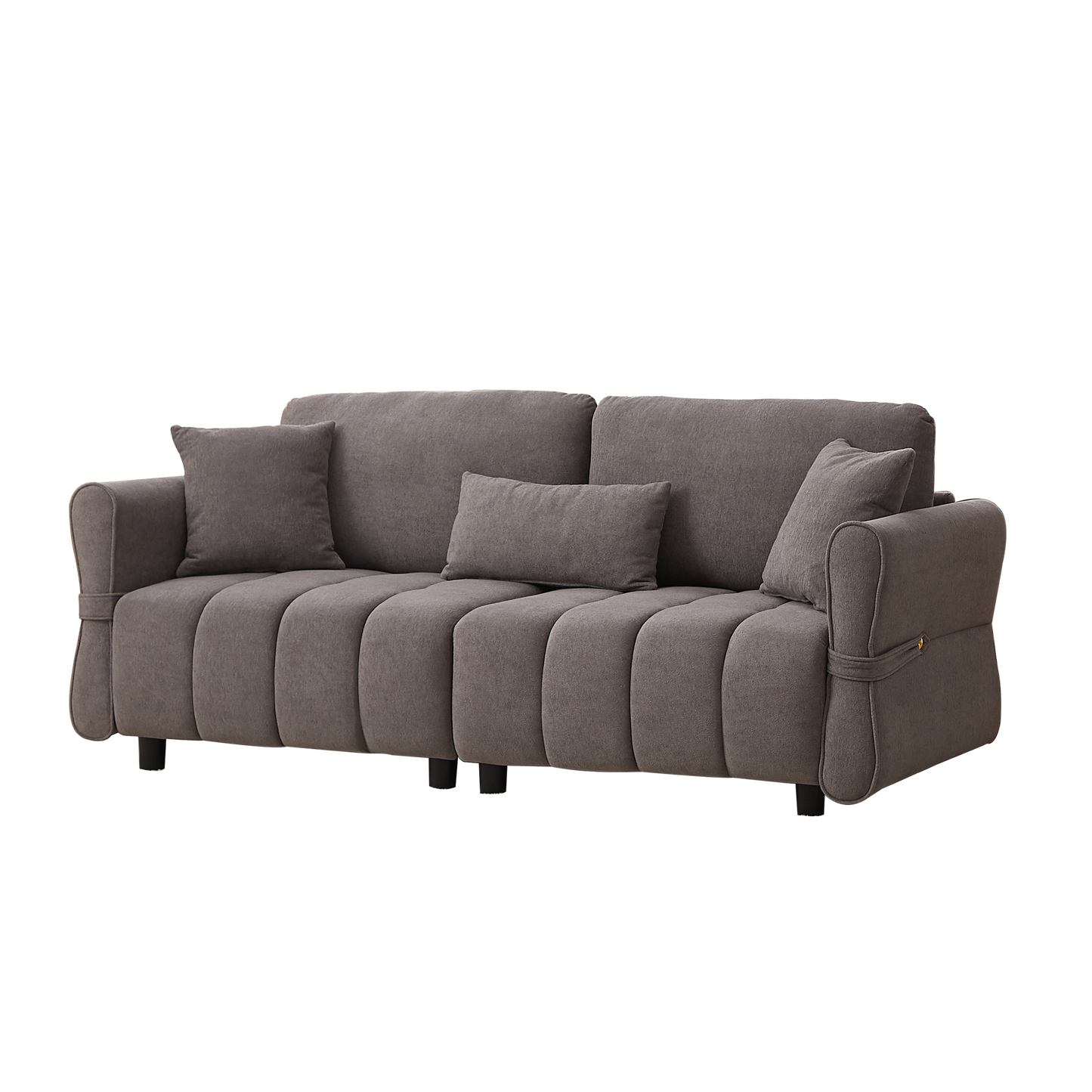 80''Premium chenille fabric sofa with 2 cushions and 1 lumbar pillow Armrest strap design,,upholstered 3-seater sofa  for living rooms, bedrooms,apartments and offices Grey