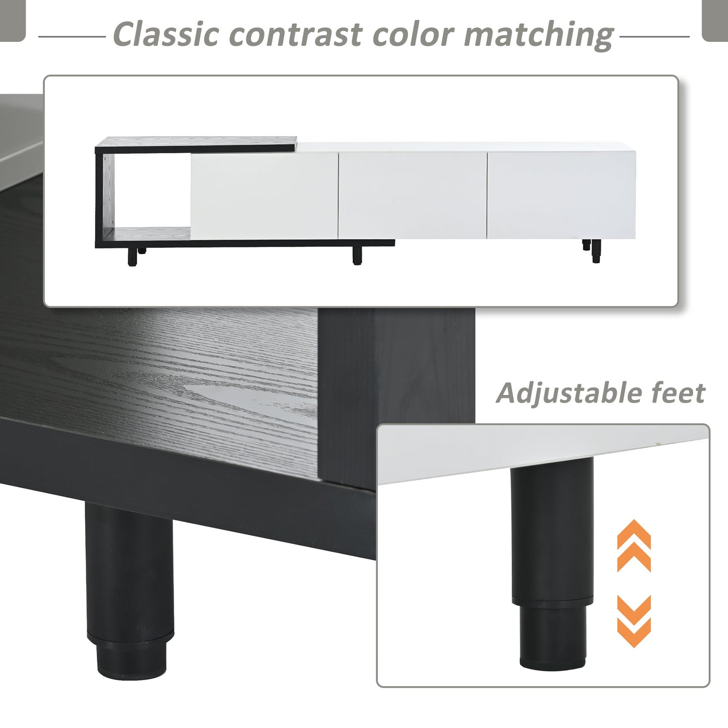 U-Can  70.1''-100'' Modern Stylish ExtendableTV Stand  TV Cabinet for 80+inch TV, Black+White (Old SKU: WF299723AAK)