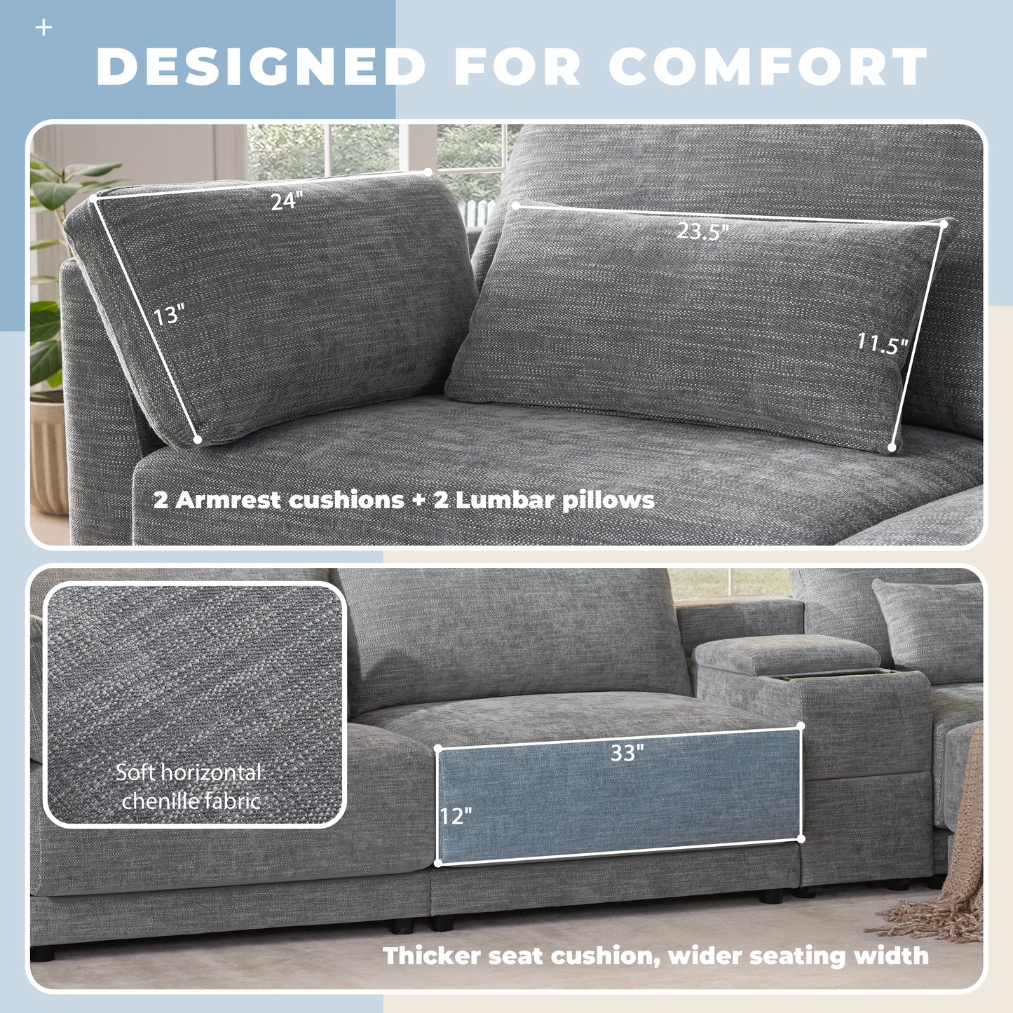 [VIDEO+NEW]124'' Modular Sectional Sofa with Storage Console and Movable Ottoman,33'' Wide Seat,4 Seat L Shaped Chenille Couch,Reversible Comfy Sofa with USB Charger for Living Room,Apartment,2 Colors