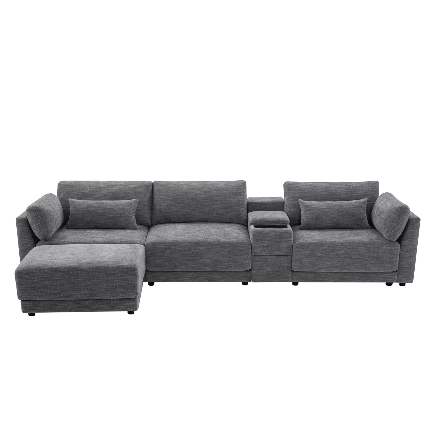 [VIDEO+NEW]124'' Modular Sectional Sofa with Storage Console and Movable Ottoman,33'' Wide Seat,4 Seat L Shaped Chenille Couch,Reversible Comfy Sofa with USB Charger for Living Room,Apartment,2 Colors