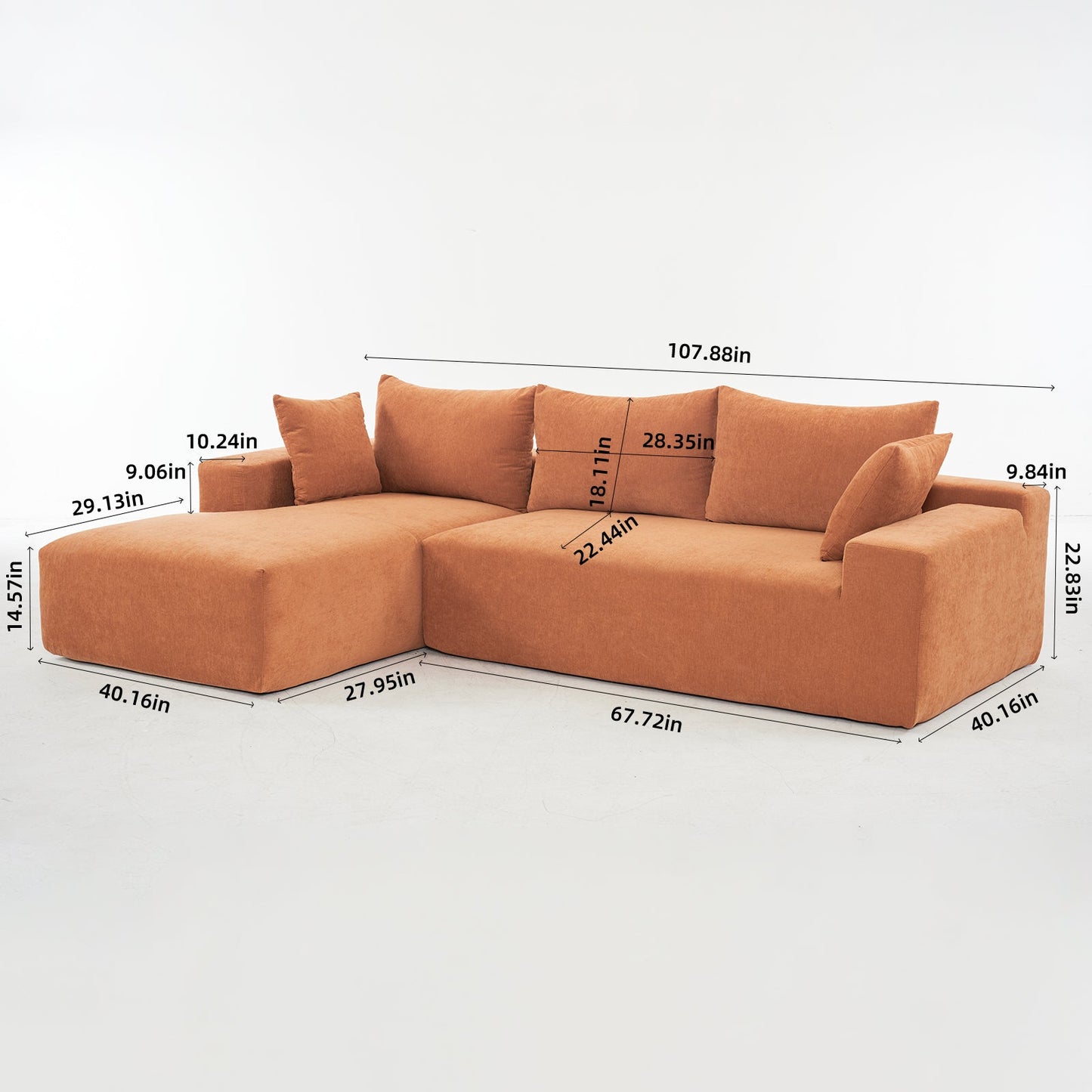 108*68 inch extra-deep modular sofa, cloud sofa, 4-person sofa, sitting and sleeping, living room Chenille modular sofa, no need to assemble, orange