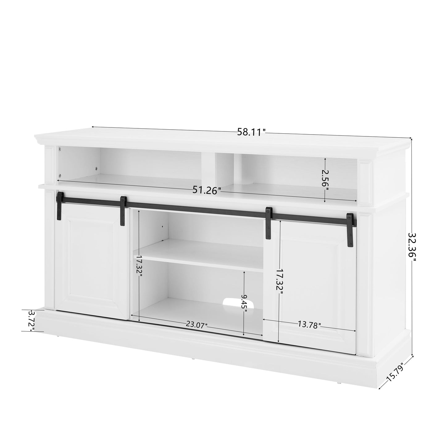 Media Console Table with Storage Cabinet, Mid Century Modern TV Console with 23' Fireplace Insert, Multipurpose Sliding Door TV Cabinet  Large Storage Space, 58.11'W*15.79'D*32.36'H Antique White