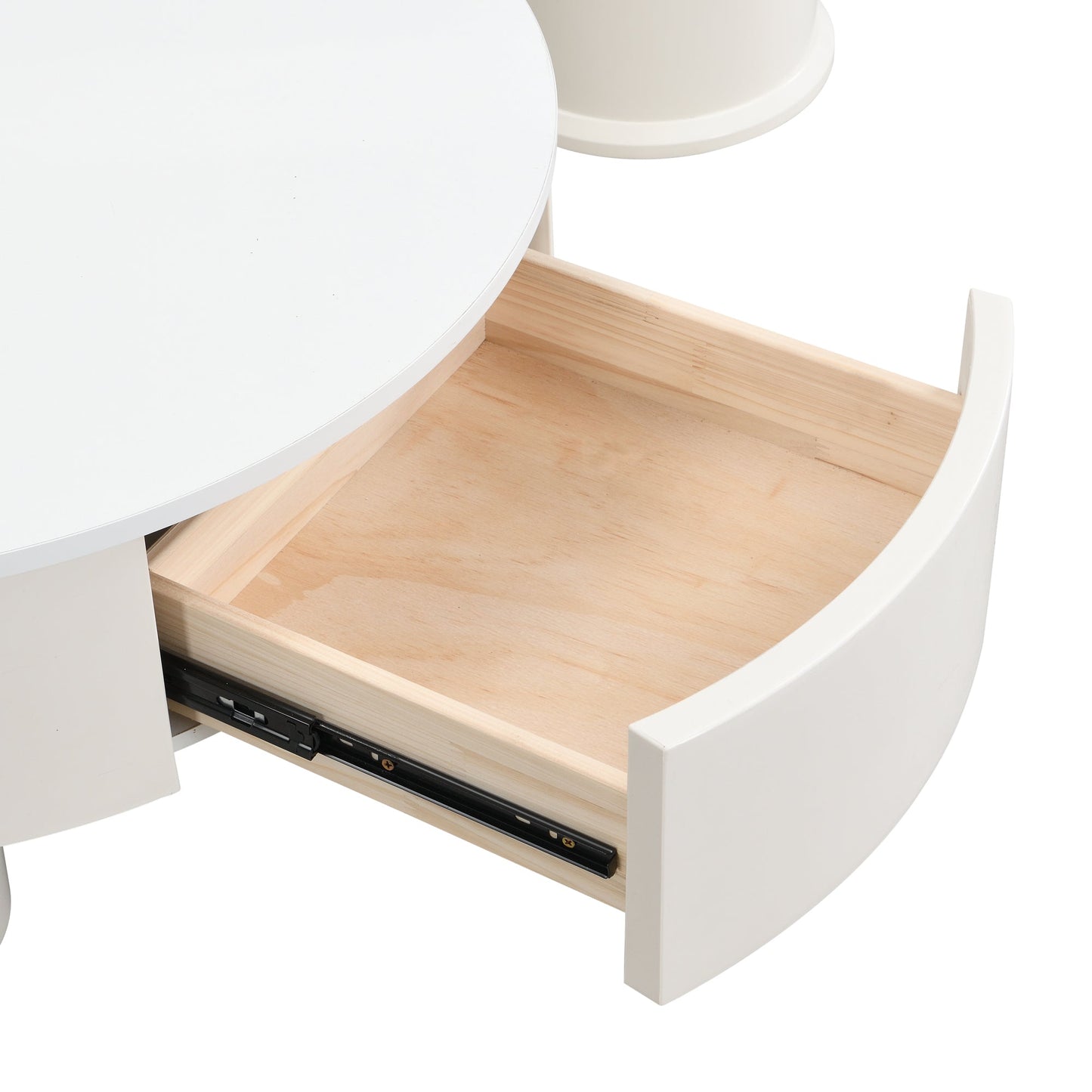 Round Nesting Coffee Table Set of 2, Coffee Table with Storage Drawer, White Plastic Center Table for Living Room, Large 27.56'', Small 19.69''