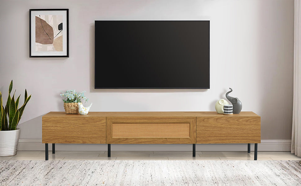 Boho TV Stand for TVs up to 80'' , Modern Farmhouse Media Console, Entertainment Center with Metal Legs, TV Cabinet for Living Room, Home Theatre