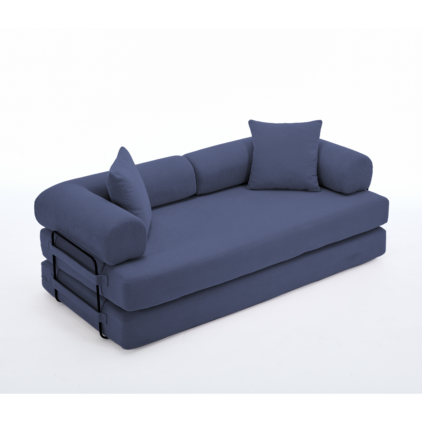 [NEW ARRIVED] [VIDEO PROVIDED] 78.5' Folding Convertible Out Sleeper Sofa Bed,4-in-1 DIY Combination Convertible Sofa,3 seat, Folding Sofa, King Size , Bedroom,Apartment,Corduroy,Blue