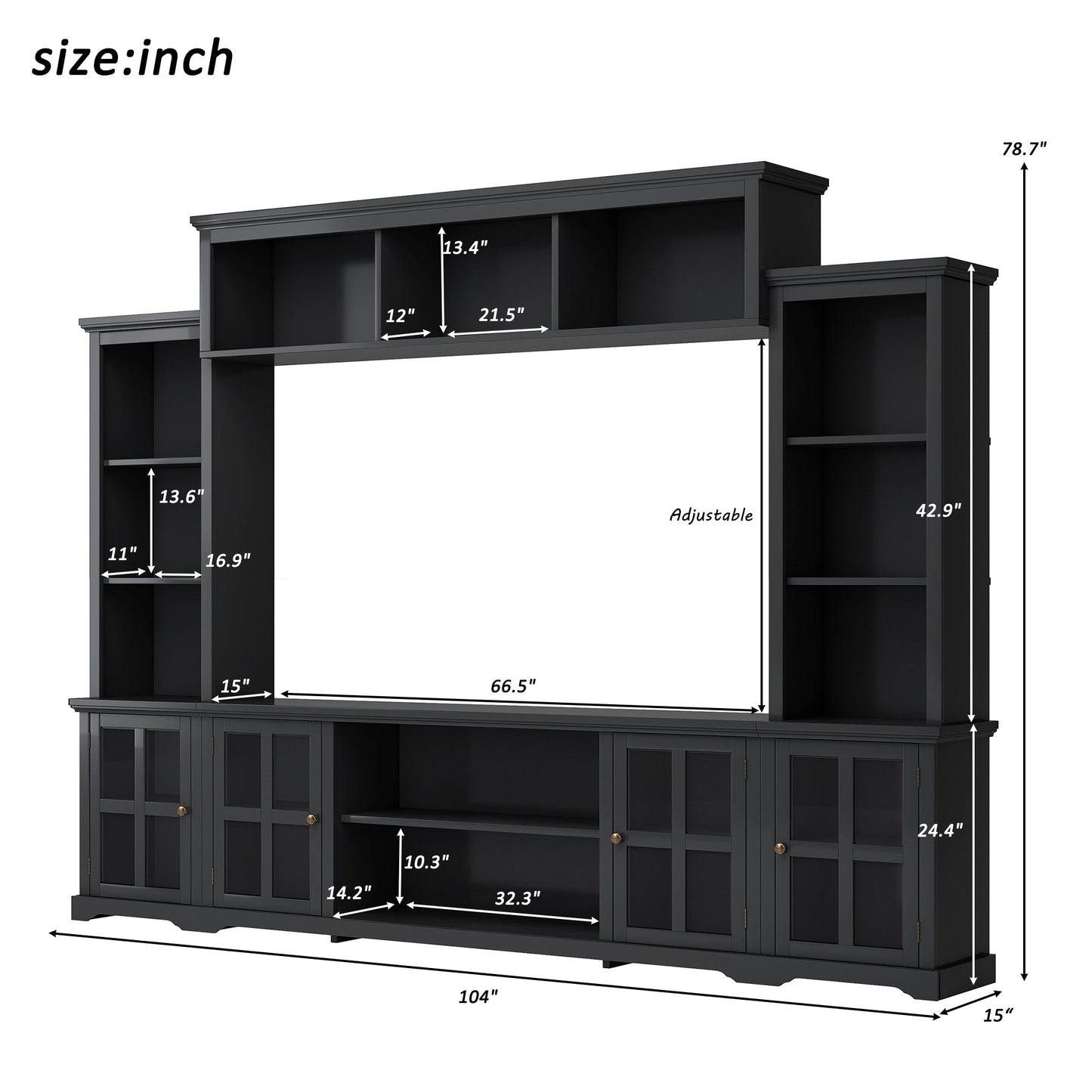 [VIDEO provided] ON-TREND Minimalism Entertainment Wall Unit with Bridge, Modern TV Console Table for TVs Up to 70', Multifunctional TV Stand with Tempered Glass Door, Black (Old SKU: SD000009AAB)