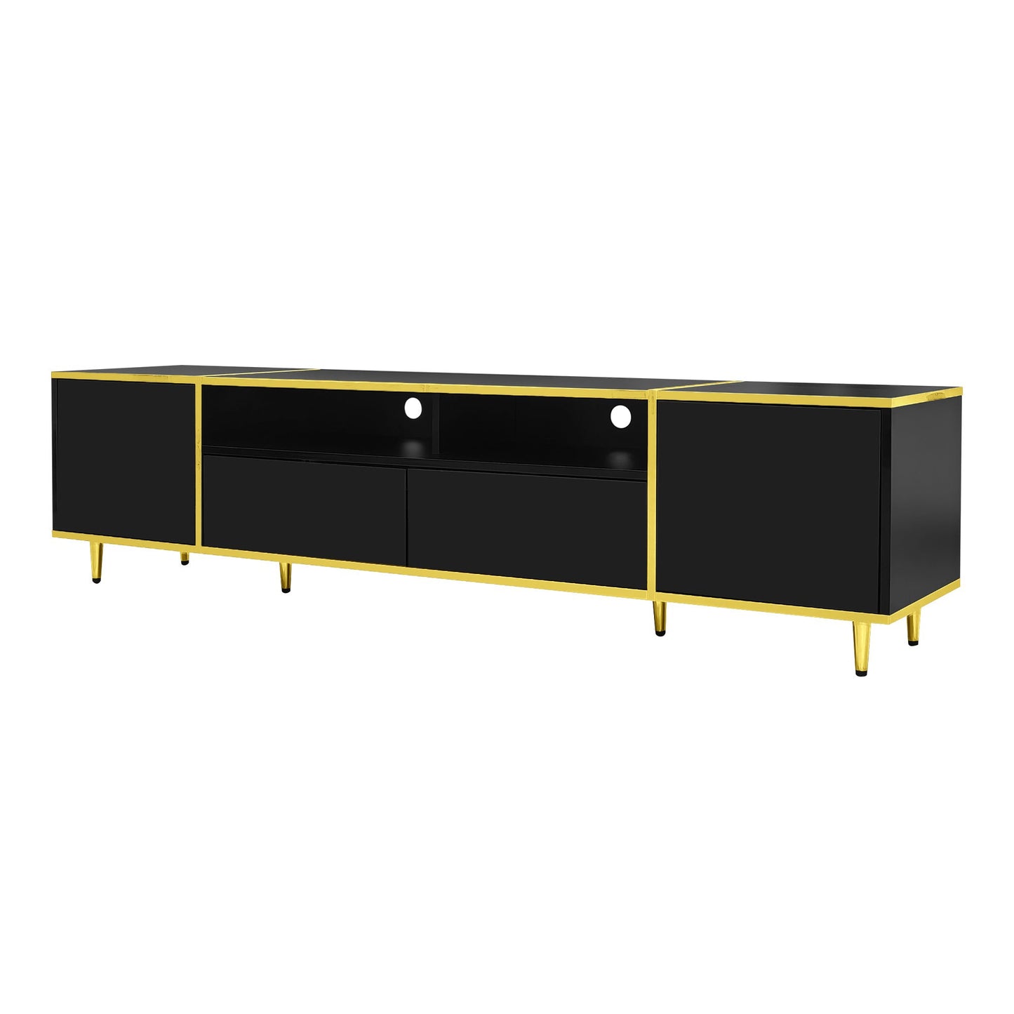 U-Can 70.9'' Modern TV Stand for TVs up to 80 Inches, Entertainment Center with 2 Shelves and LED Lights, TV Storage Cabinet with 2 Drawers, 2 Cabinets and Metal Legs for Living room