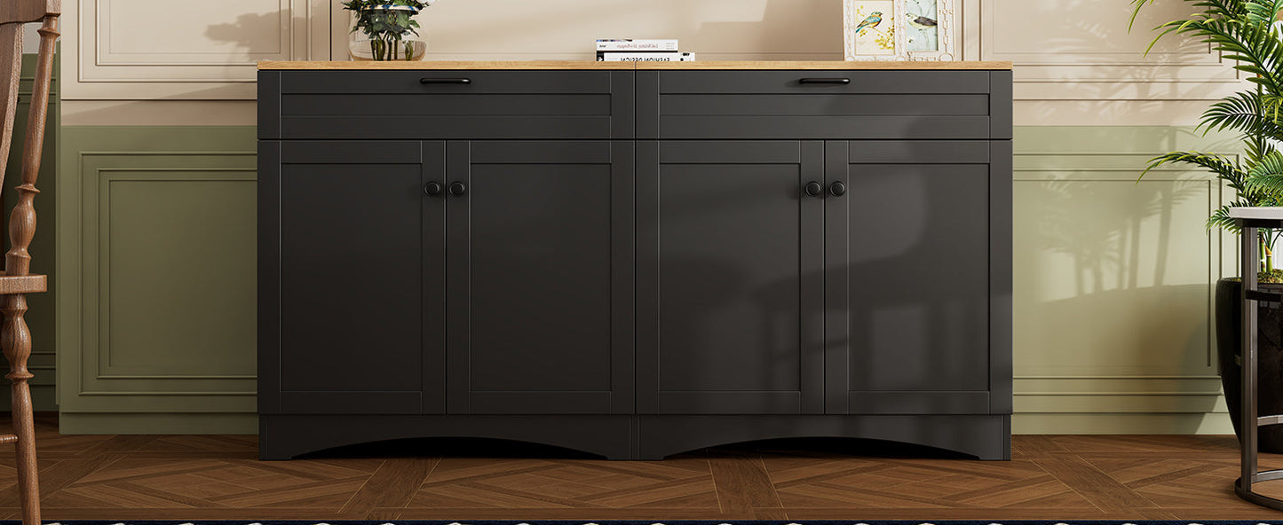 ON-TREND Farmhouse TV Stand with 2 Drawers for TVs Up to 70', Versatile Wood Grain Sideboard with Adjustable Shelves, Mid-Century Buffet Cabinet with Rustic Handles for Living Room/Bedroom, Black