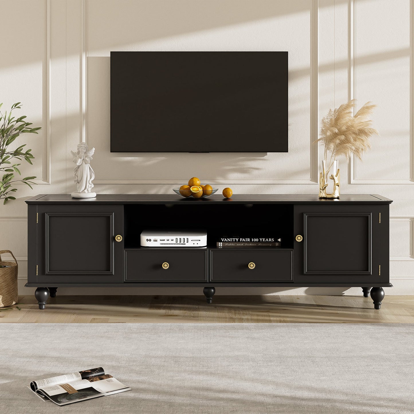 U-Can 70.9'' Modern TV Stand for TVs up to 80 Inches, Entertainment Center with Open Compartment, TV Storage Cabinet with 2 Drawers, 2 Cabinets and 5 Solid Legs for Living room