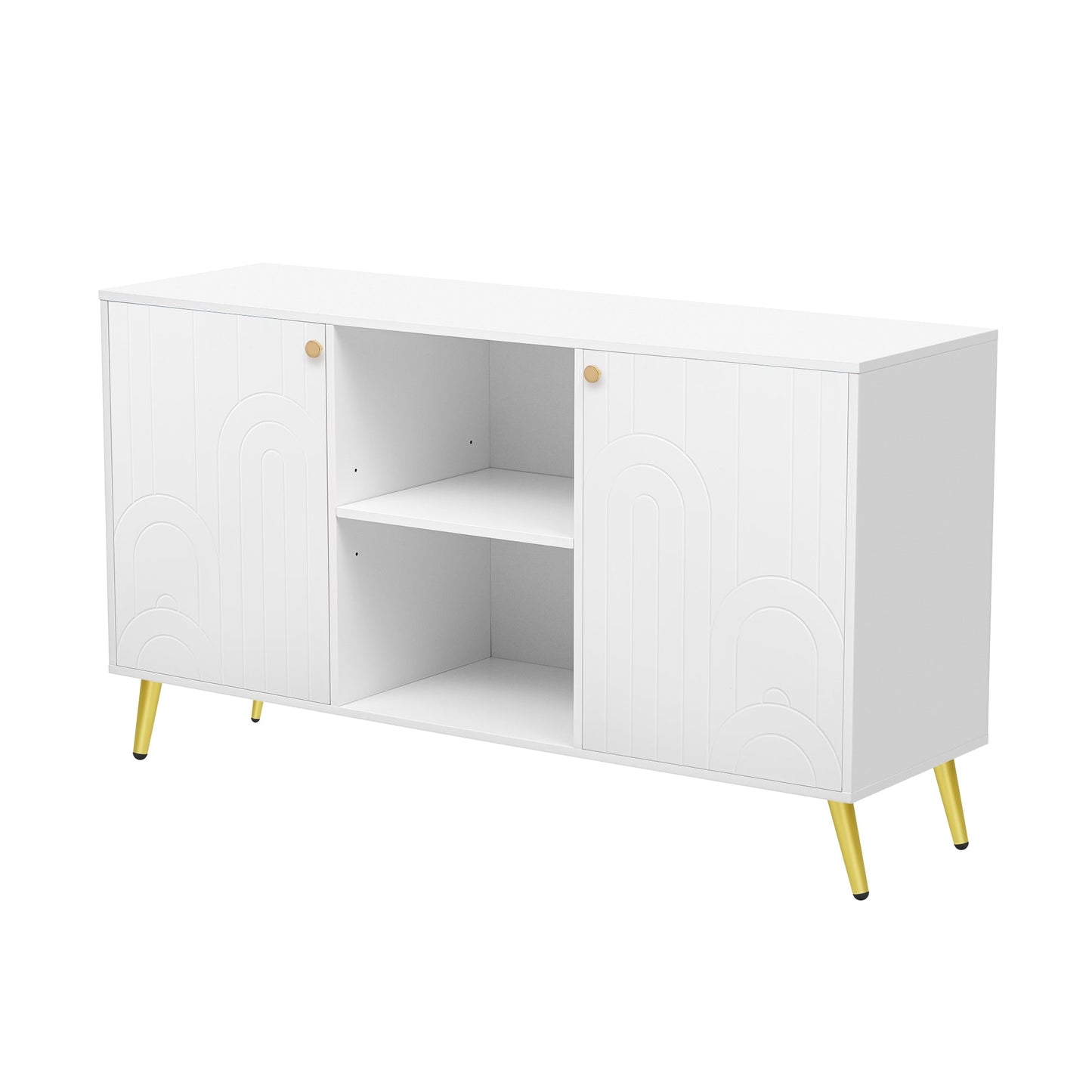 U-Can Modern TV Stand for TVs up to 55 Inches, Entertainment Center Media Console,Adjustable Shelf, Metal Legs, Handles and Anti-tip Device for Living room