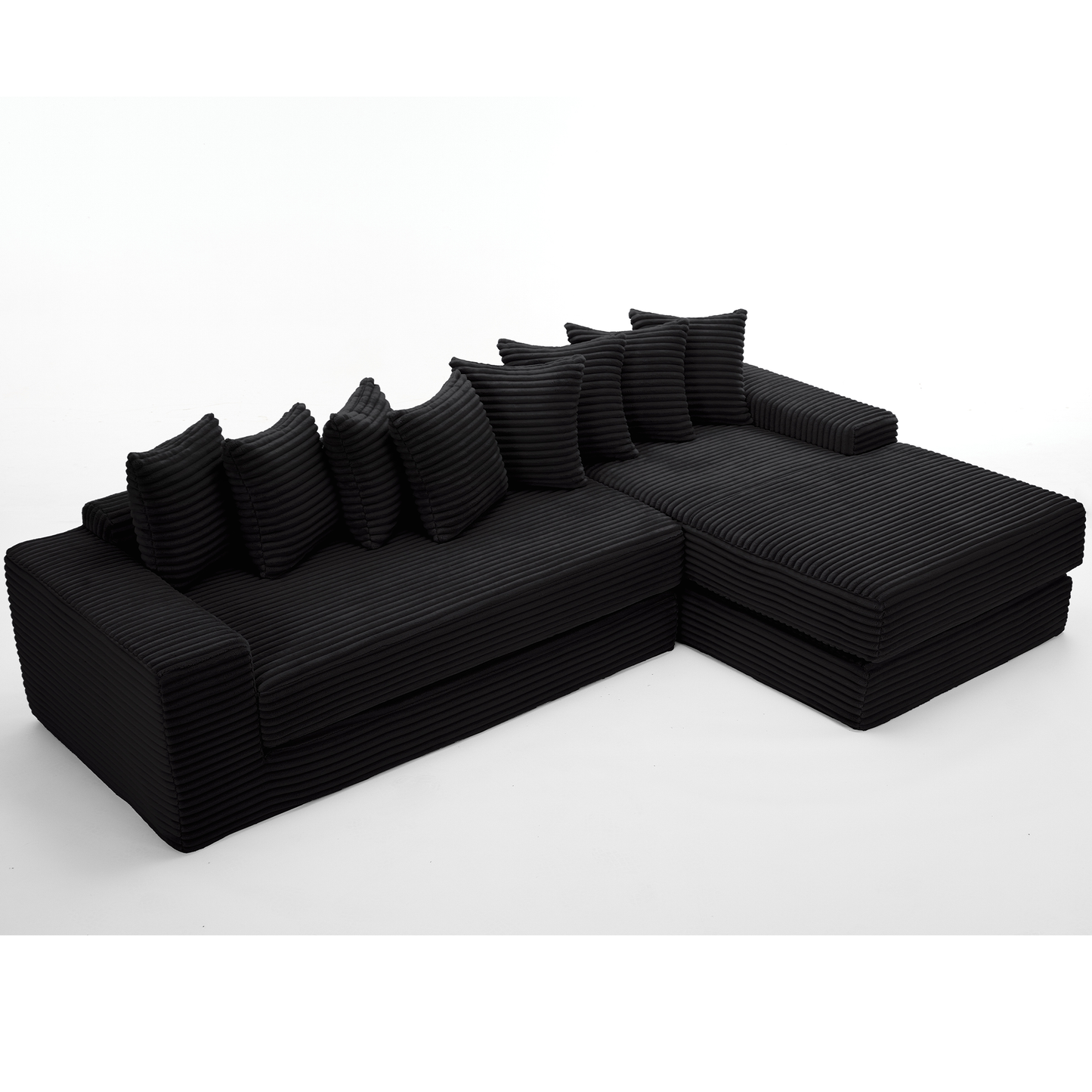 [NEW ARRIVED] [VIDEO PROVIDED] Oversize Cloud Sectional Couch, L-Shape Sofa, Convertible Floor Sleeper Sofa Bed, No Assembly,Eight pillows,3-in-1,Magazine bag,(Right Facing Sofa),3 Seat,Corduroy,Black