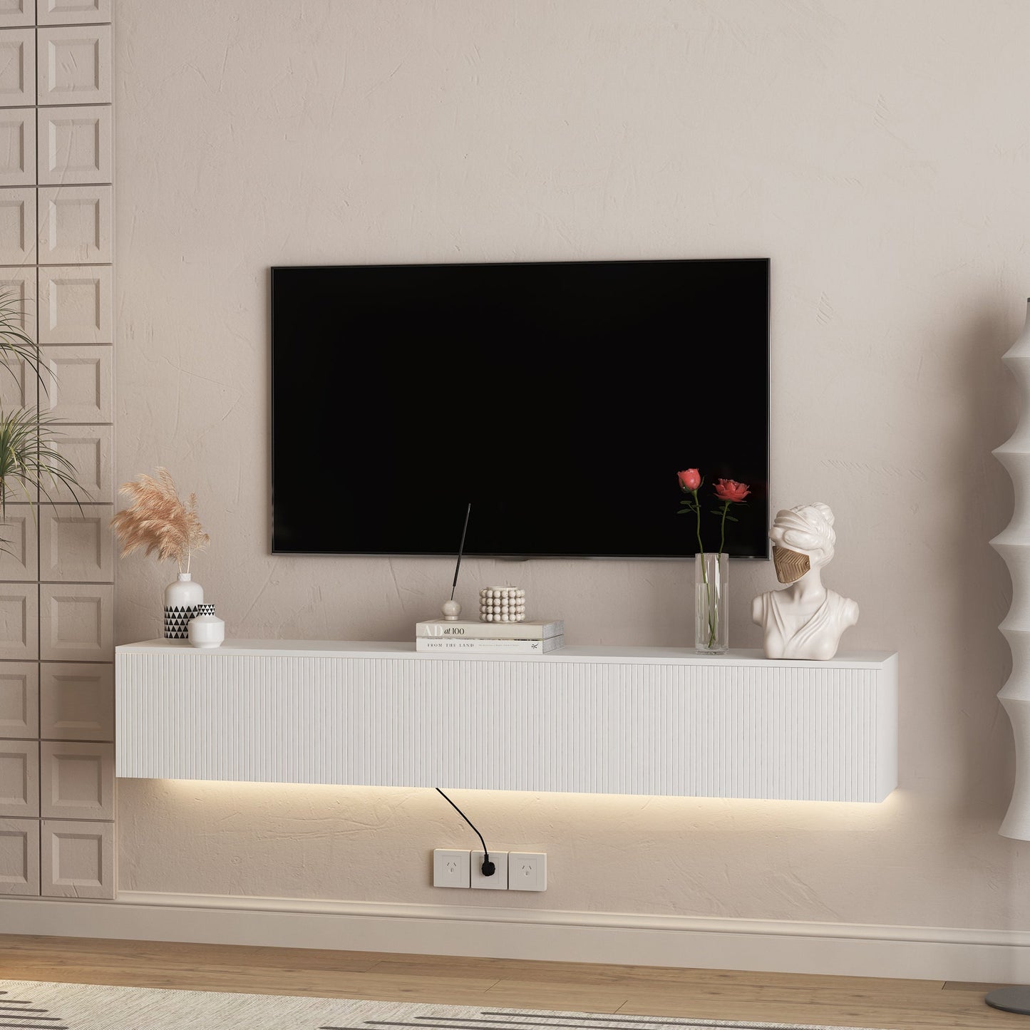 Floating TV Stand Wall Mounted with 16 Color LEDs,69' Modern TV Stand, Floating TV Cabinet Entertainment Center for 55 60 65 Inch TV,