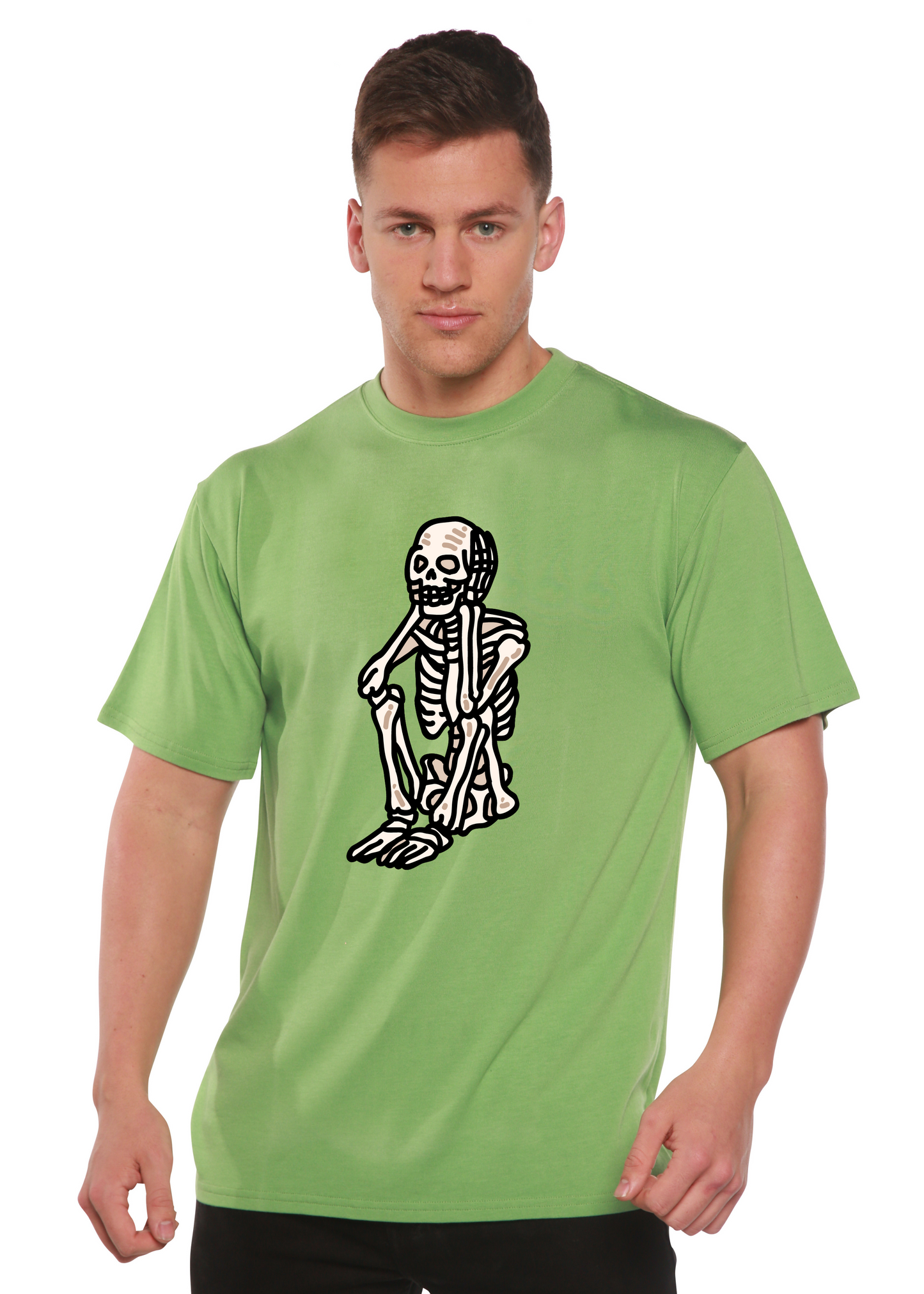Sad Skeleton Halloween Unisex Bamboo Viscose/Organic Cotton Short Sleeve Graphic T-Shirt