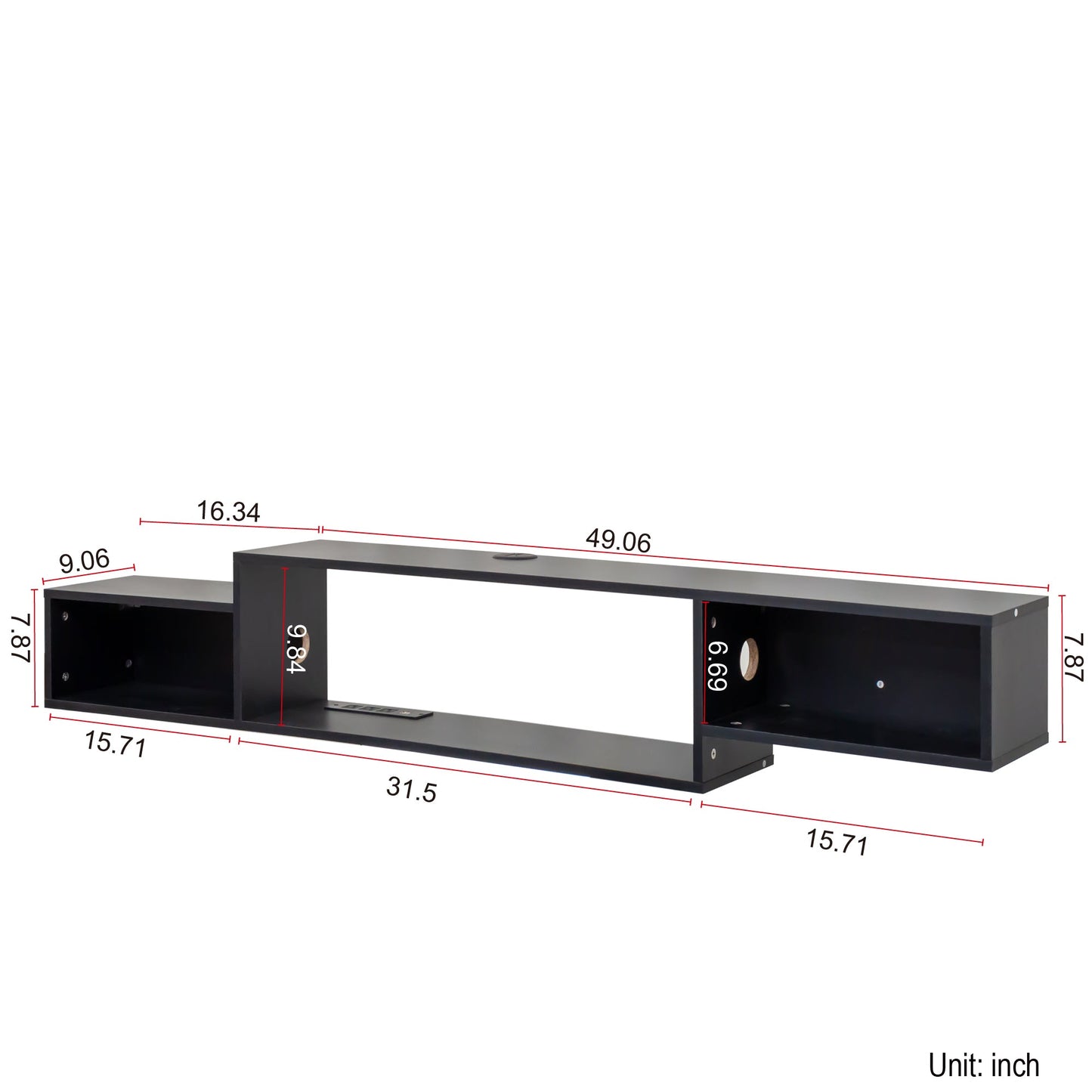65.35in Wall Mounted Floating  TV Stand with 20 Color LEDs and Charging Station