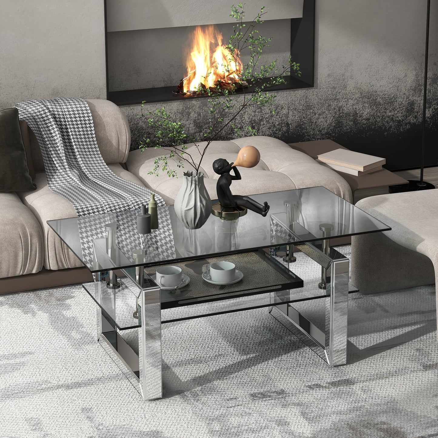 W 39.4' X D 19.7 ' X H 17.7' Transparent tempered glass coffee table, coffee table