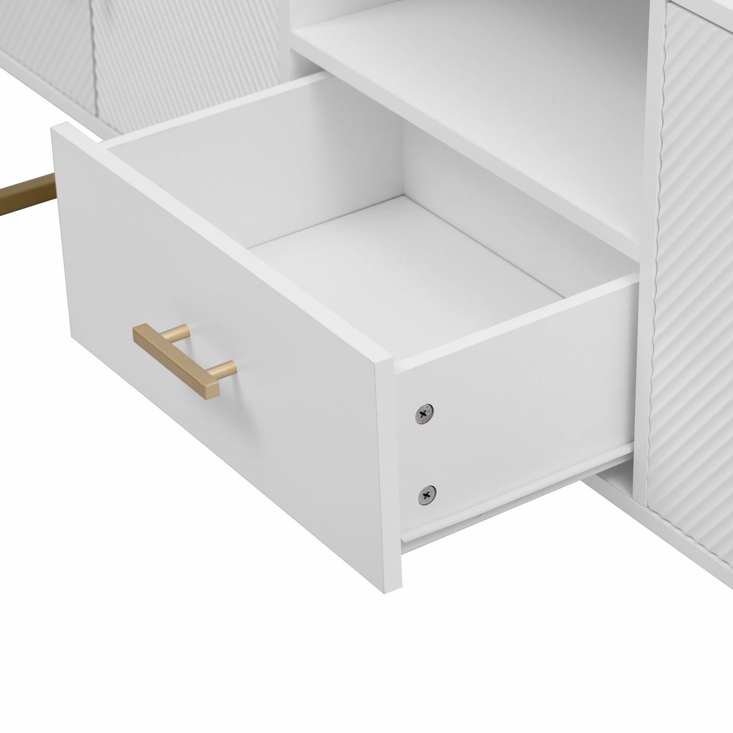 U-Can Modern TV Stand for TV up to 70 Inches,TV Cabinet with 1 Drawer, 2 Cabinets and Metal Legs, Handles and Anti-tip Device for Living room