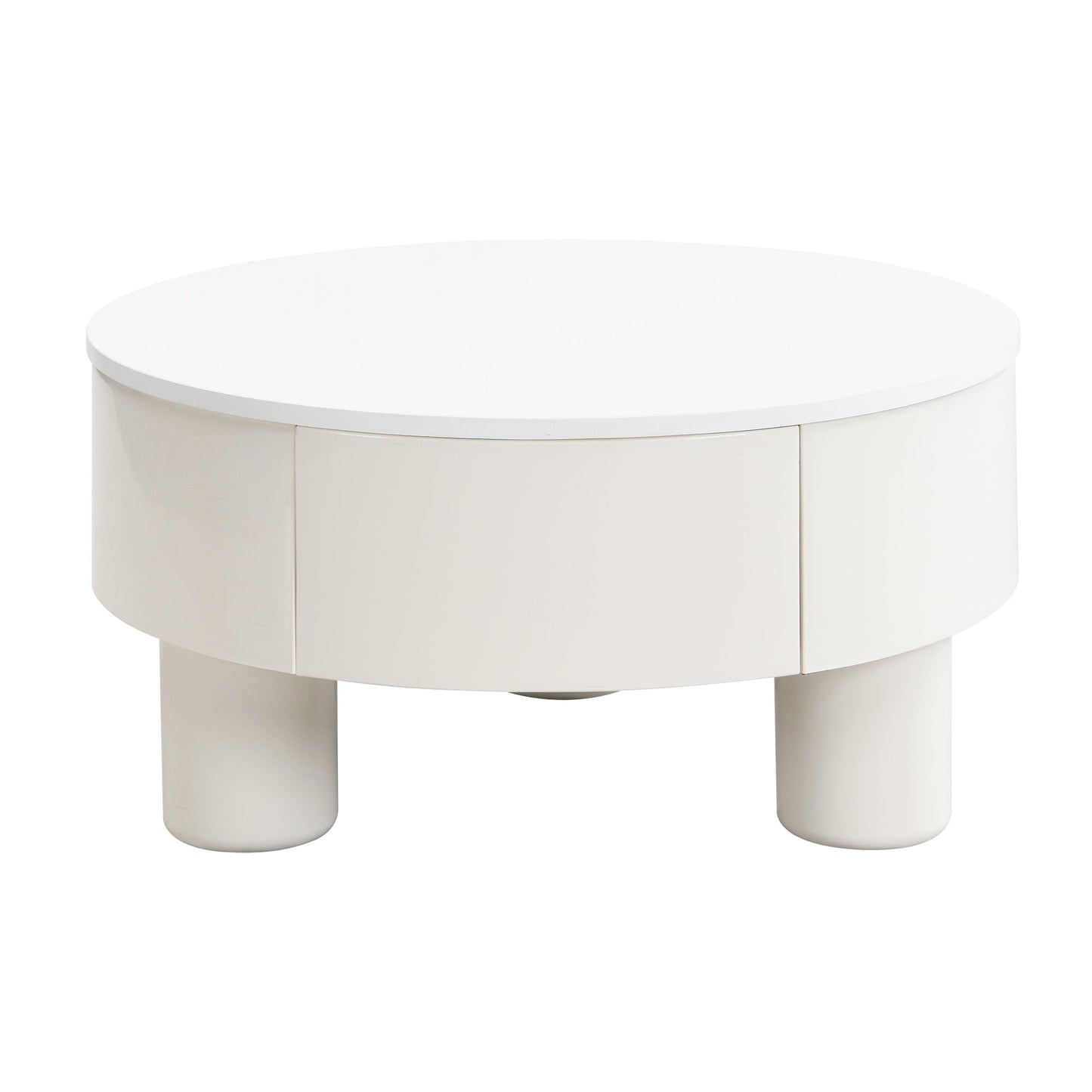 Round Nesting Coffee Table Set of 2, Coffee Table with Storage Drawer, White Plastic Center Table for Living Room, Large 27.56'', Small 19.69''