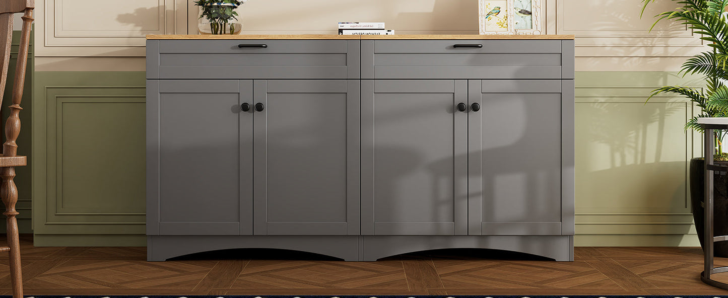 ON-TREND Farmhouse TV Stand with 2 Drawers for TVs Up to 70', Versatile Wood Grain Sideboard with Adjustable Shelves, Mid-Century Buffet Cabinet with Rustic Handles for Living Room/Bedroom, Grey