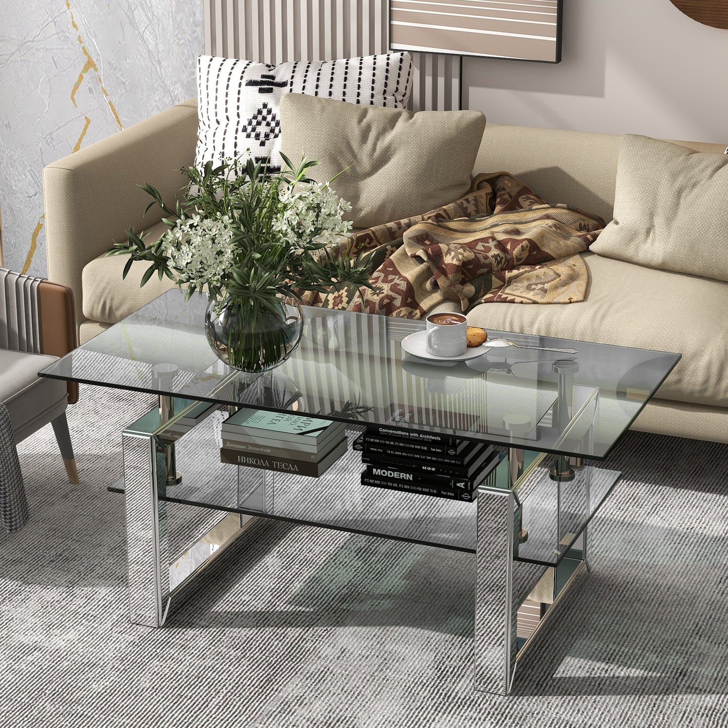 W 39.4' X D 19.7 ' X H 17.7' Transparent tempered glass coffee table, coffee table