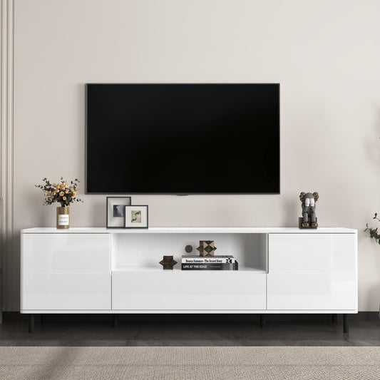 High Gloss Panel Modern TV Console, TV Stand, Entertainment Center with Storage Shelves,TV Cabinet for Living Room, Bedroom, Cloud White 63x15.74x19.68 inch