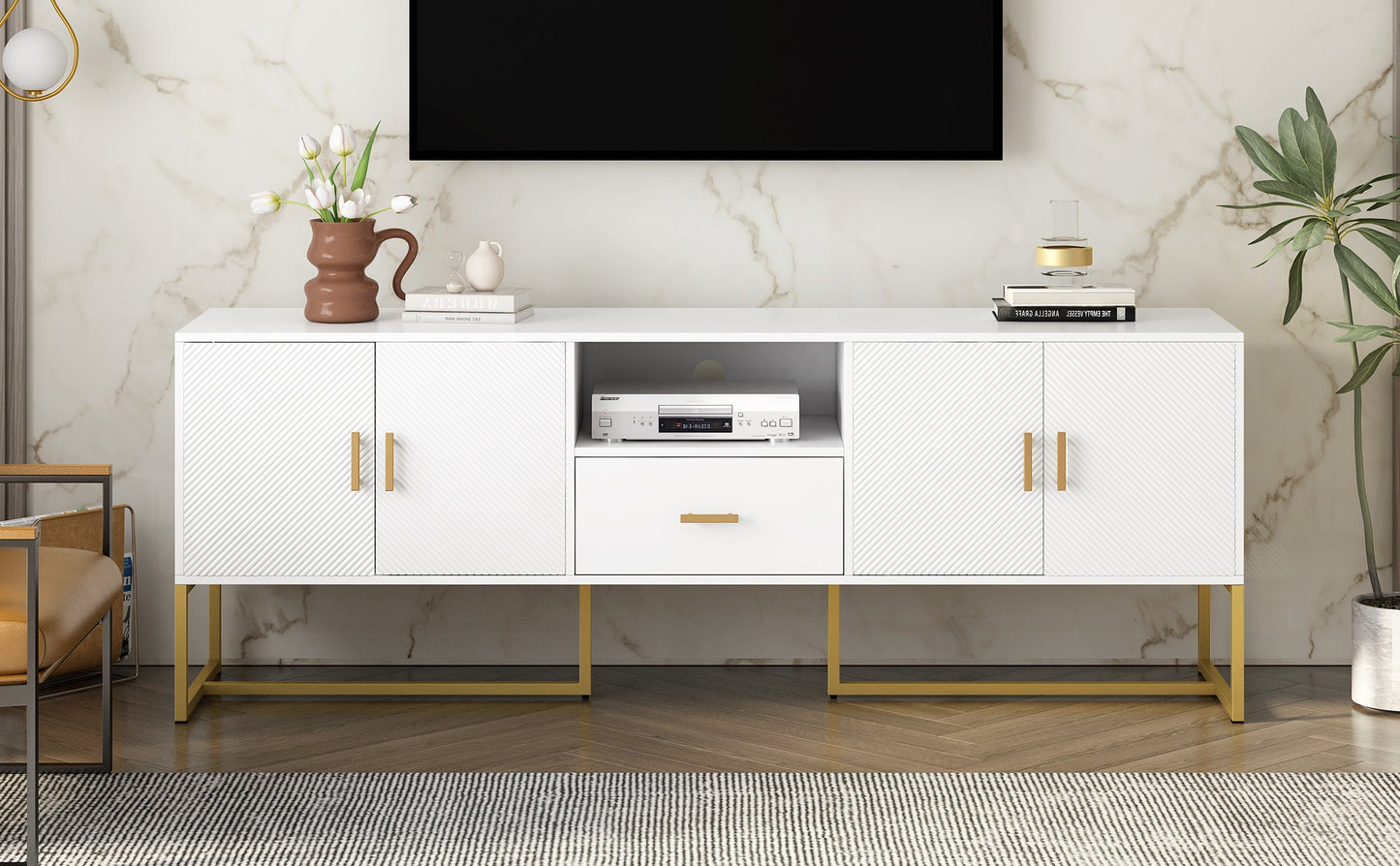 U-Can Modern TV Stand for TV up to 70 Inches,TV Cabinet with 1 Drawer, 2 Cabinets and Metal Legs, Handles and Anti-tip Device for Living room