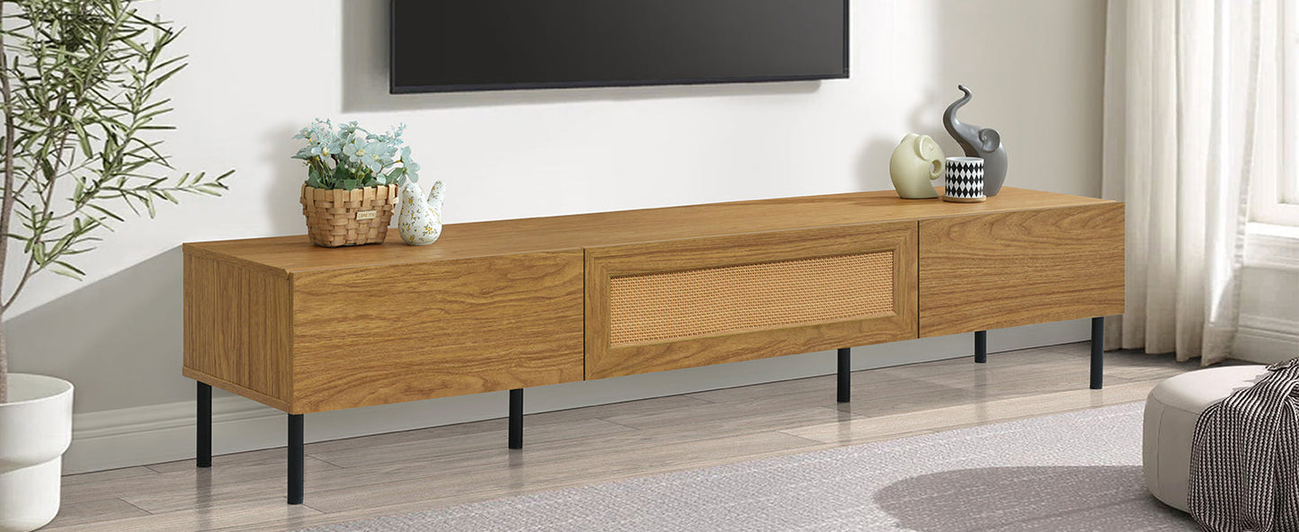 Boho TV Stand for TVs up to 80'' , Modern Farmhouse Media Console, Entertainment Center with Metal Legs, TV Cabinet for Living Room, Home Theatre
