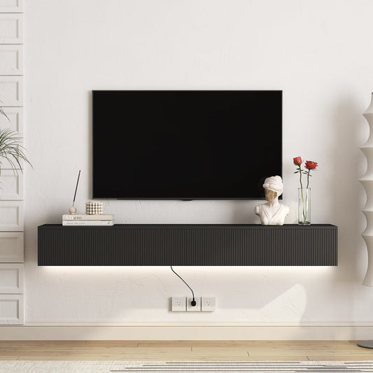 Floating TV Stand Wall Mounted with 16 Color LEDs,69' Modern TV Stand, Floating TV Cabinet Entertainment Center for 55 60 65 Inch TV,Black