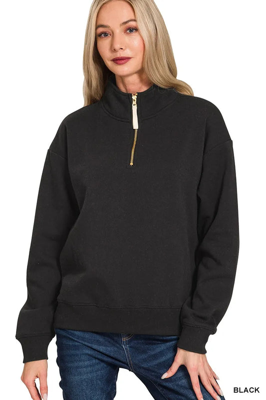 Zenana Fleece Half Zip Sweatshirt - Lee's Retail 