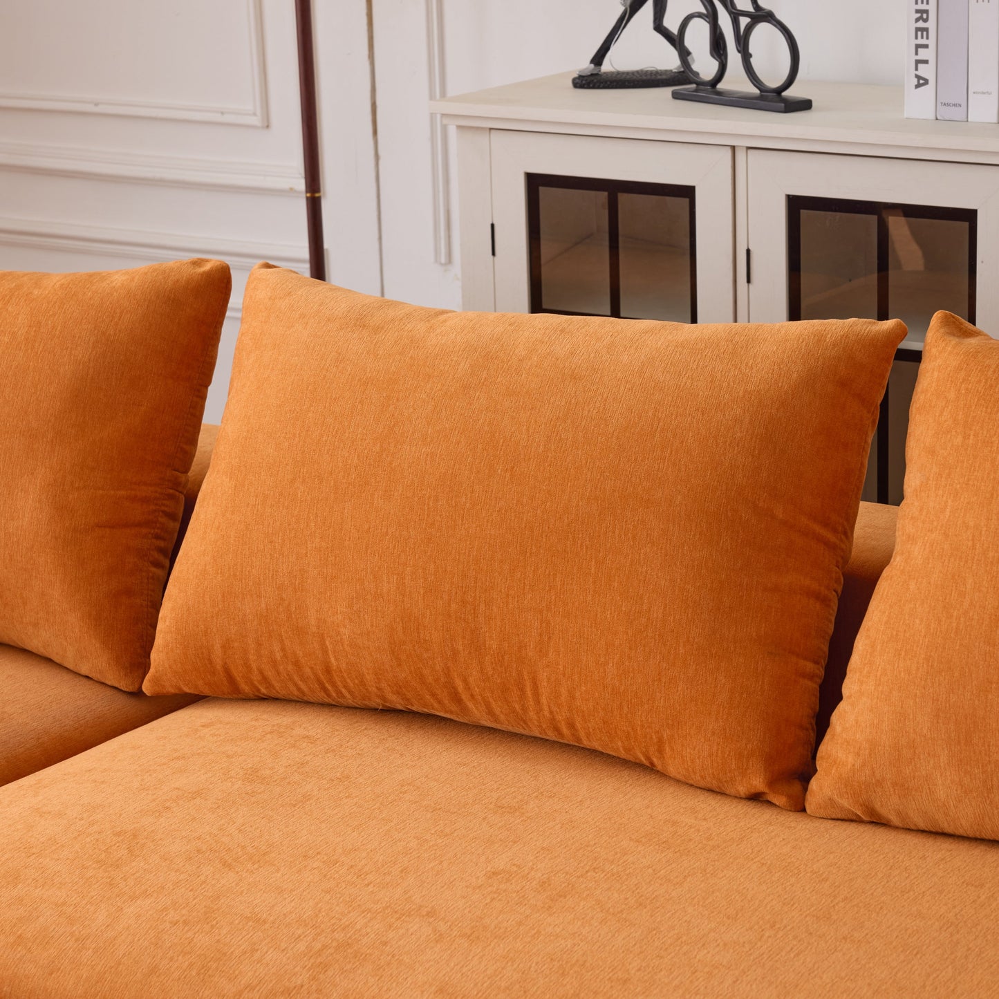 108*68 inch extra-deep modular sofa, cloud sofa, 4-person sofa, sitting and sleeping, living room Chenille modular sofa, no need to assemble, orange