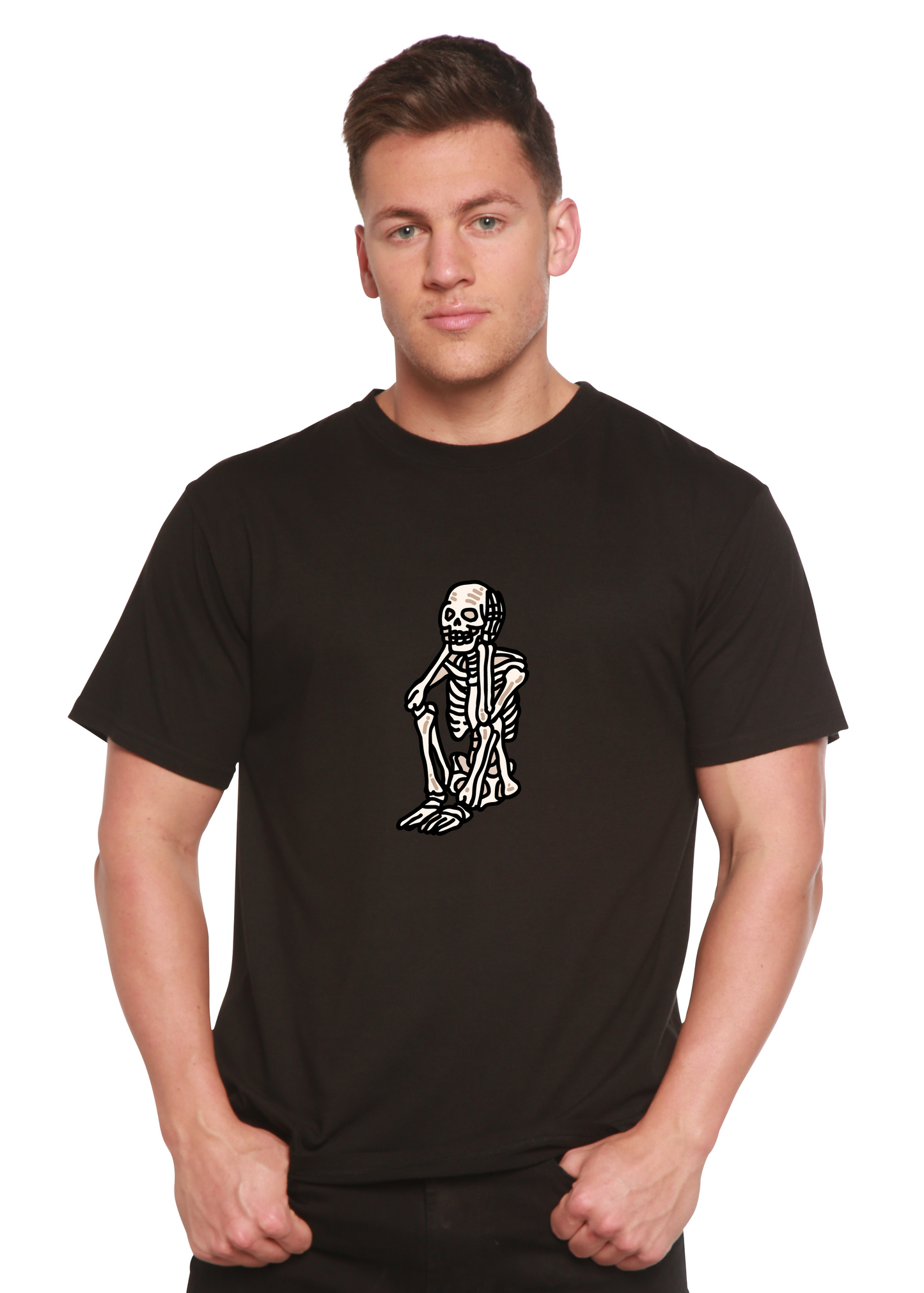 Sad Skeleton Halloween Unisex Bamboo Viscose/Organic Cotton Short Sleeve Graphic T-Shirt