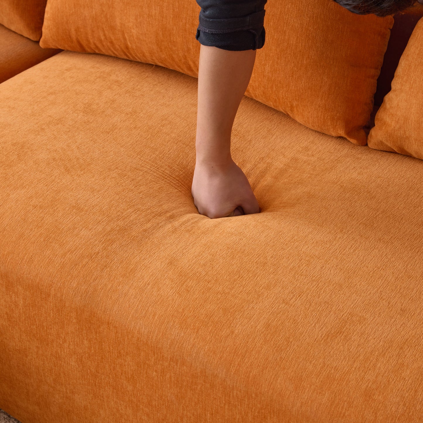 108*68 inch extra-deep modular sofa, cloud sofa, 4-person sofa, sitting and sleeping, living room Chenille modular sofa, no need to assemble, orange