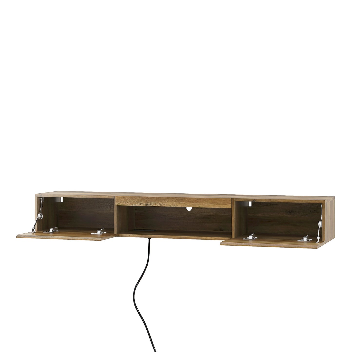 Floating TV Stand, Wall Mounted TV Shelf with LED lights & Power Outlet,Wall Mounted Floating 65' TV Stand with 16 Color LEDs-brown