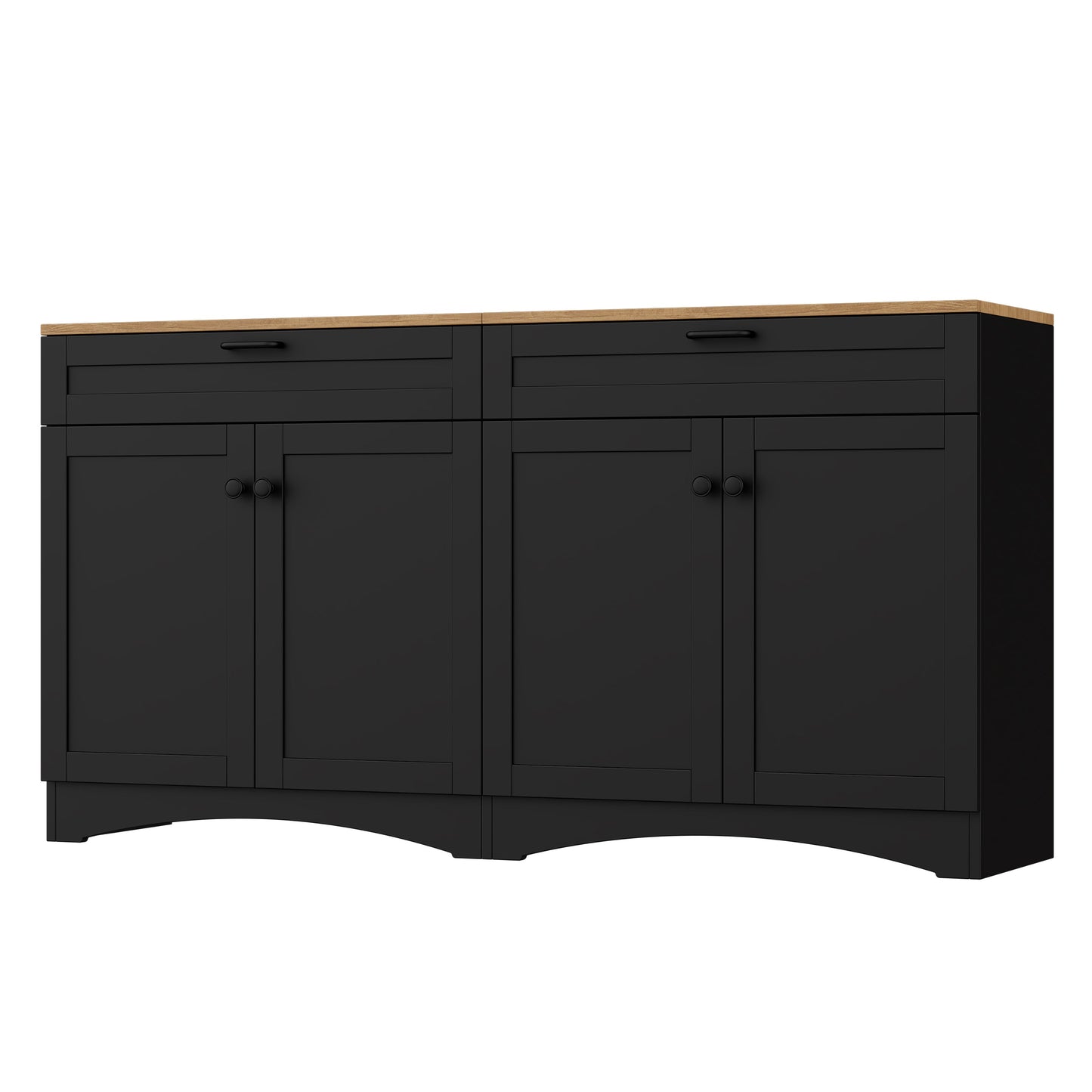 ON-TREND Farmhouse TV Stand with 2 Drawers for TVs Up to 70', Versatile Wood Grain Sideboard with Adjustable Shelves, Mid-Century Buffet Cabinet with Rustic Handles for Living Room/Bedroom, Black