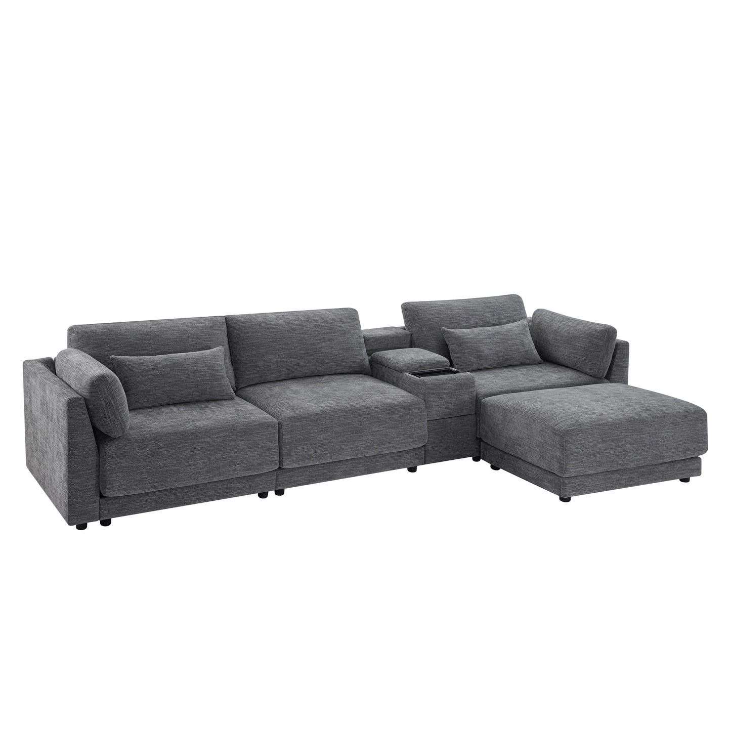 [VIDEO+NEW]124'' Modular Sectional Sofa with Storage Console and Movable Ottoman,33'' Wide Seat,4 Seat L Shaped Chenille Couch,Reversible Comfy Sofa with USB Charger for Living Room,Apartment,2 Colors