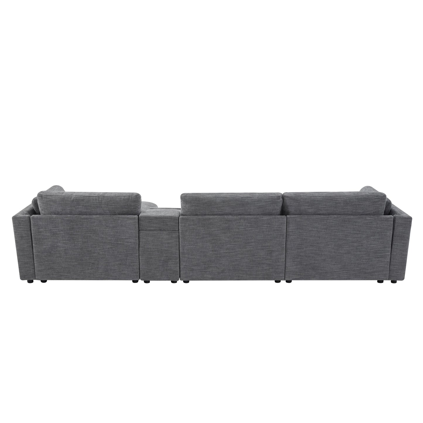 [VIDEO+NEW]124'' Modular Sectional Sofa with Storage Console and Movable Ottoman,33'' Wide Seat,4 Seat L Shaped Chenille Couch,Reversible Comfy Sofa with USB Charger for Living Room,Apartment,2 Colors