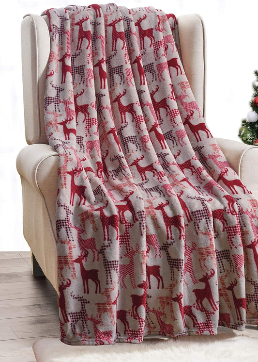 Decor&More Festive Holiday Microplush Throw Blanket (50" x 60") - Reindeer Silhouette
