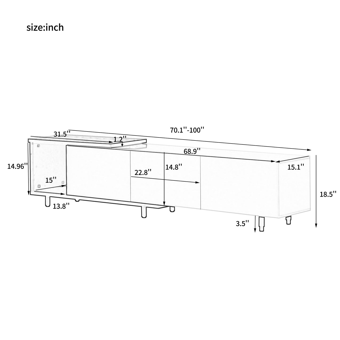 U-Can  70.1''-100'' Modern Stylish ExtendableTV Stand  TV Cabinet for 80+inch TV, Black+White (Old SKU: WF299723AAK)