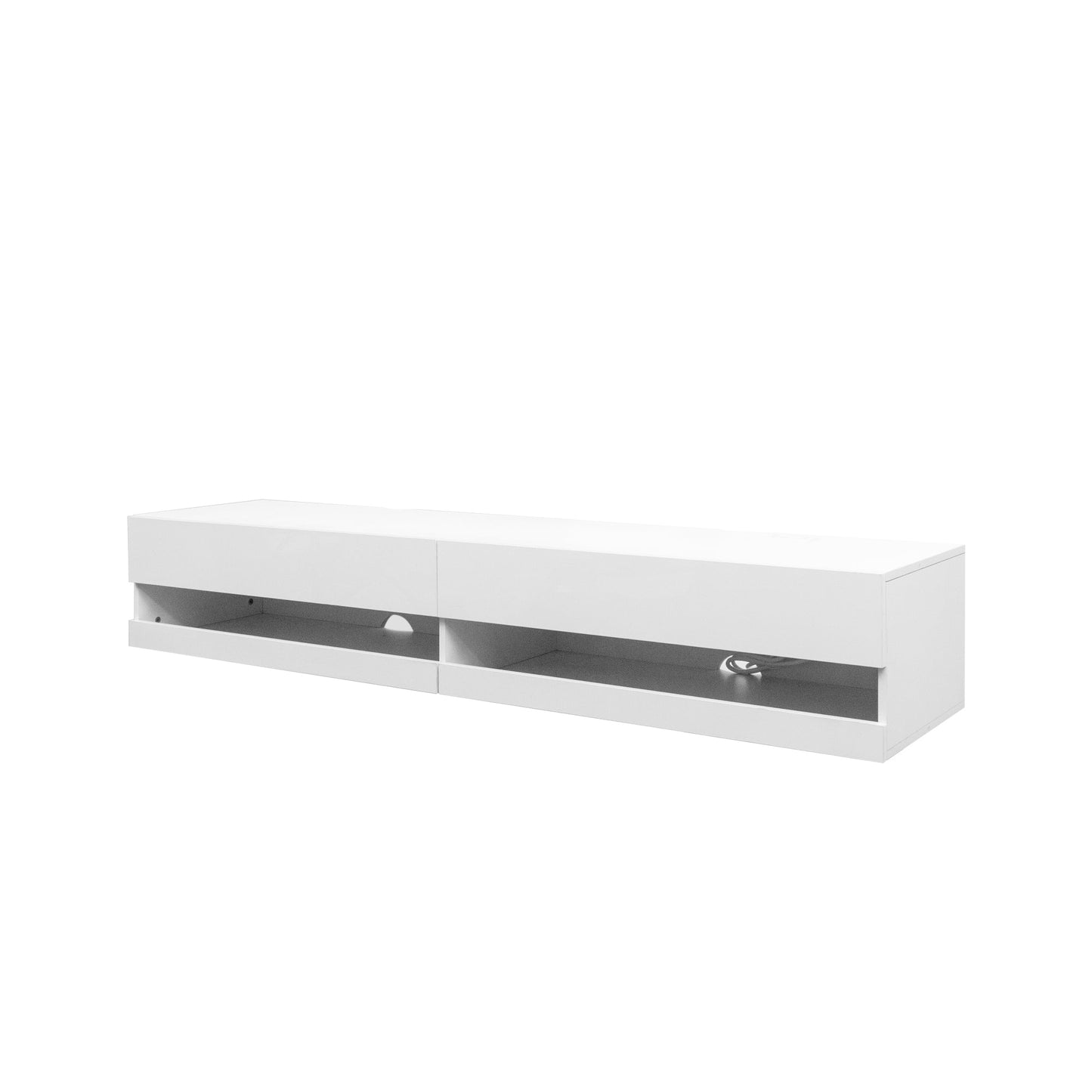 180 Wall Mounted Floating 80' TV Stand with 20 Color LEDs  and  Charging Station