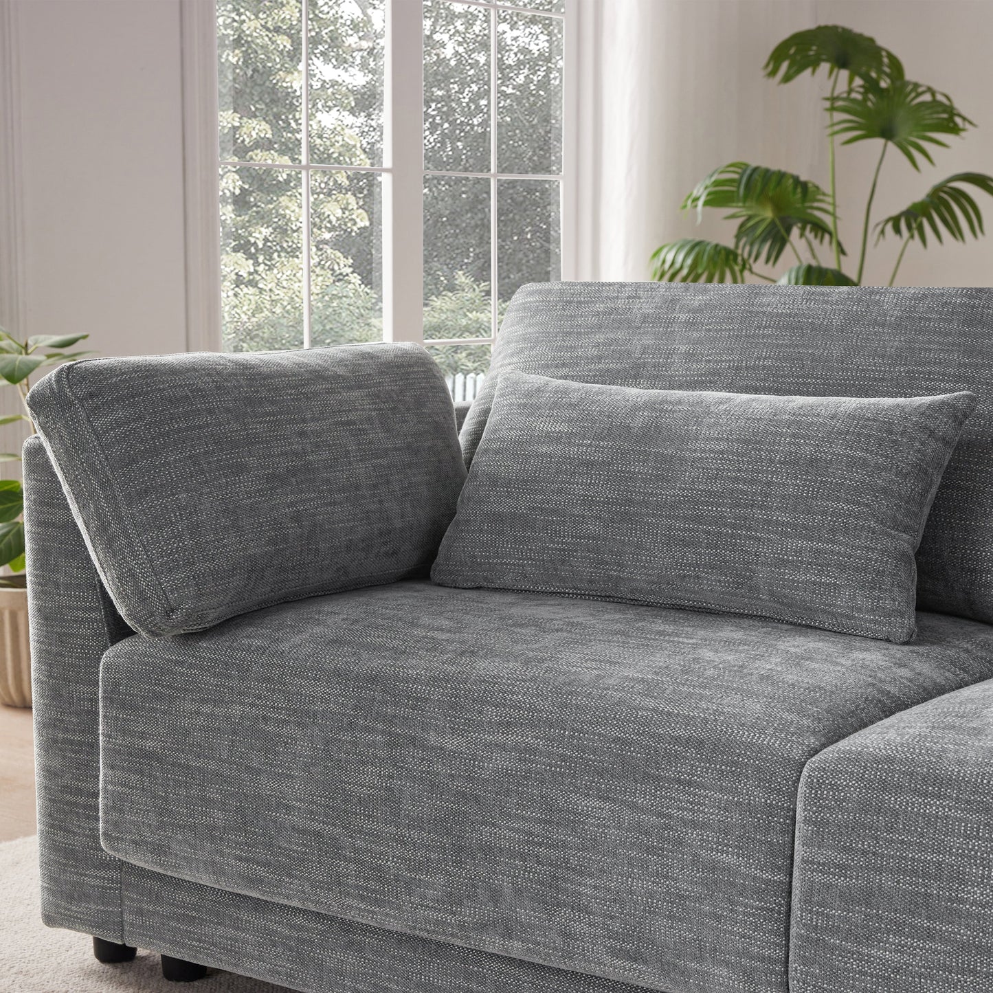[VIDEO+NEW]124'' Modular Sectional Sofa with Storage Console and Movable Ottoman,33'' Wide Seat,4 Seat L Shaped Chenille Couch,Reversible Comfy Sofa with USB Charger for Living Room,Apartment,2 Colors