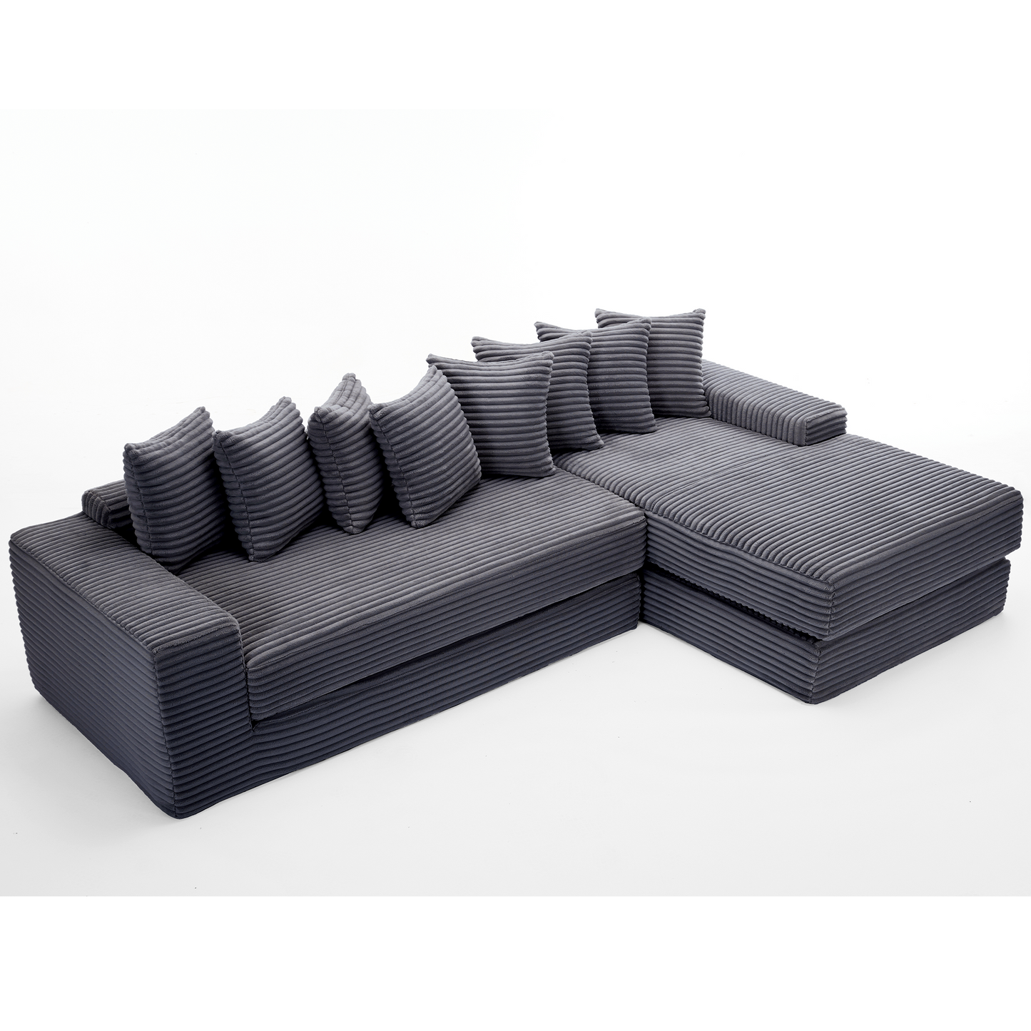[NEW ARRIVED] [VIDEO PROVIDED] Oversize Cloud Couch, L-Shape Sofa, Convertible Floor Sleeper Sofa Bed, No Assembly ,Eight pillows,3-in-1,Magazine bag,(Right Facing Sofa),3 Seat,Corduroy,Dark Gray