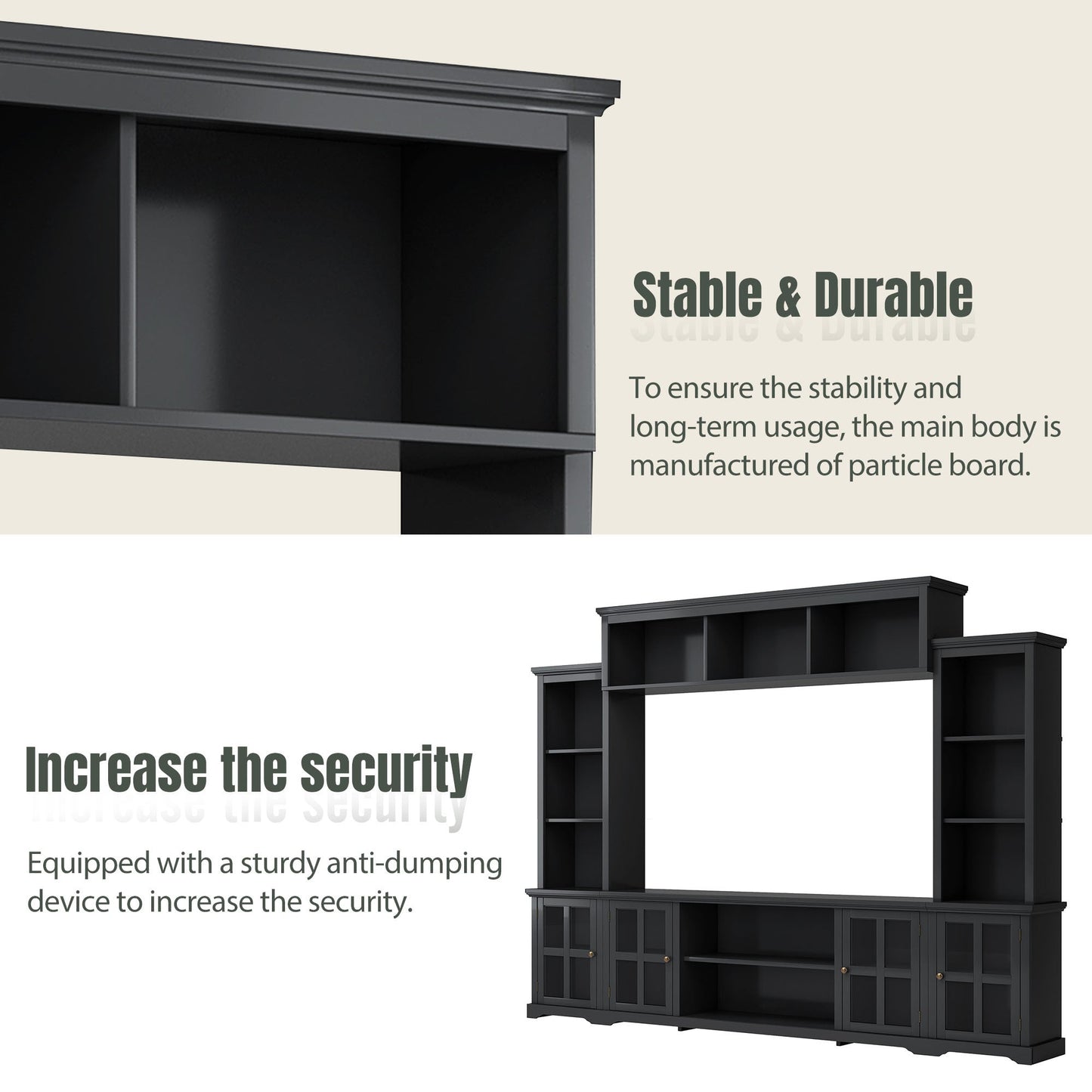 [VIDEO provided] ON-TREND Minimalism Entertainment Wall Unit with Bridge, Modern TV Console Table for TVs Up to 70', Multifunctional TV Stand with Tempered Glass Door, Black (Old SKU: SD000009AAB)