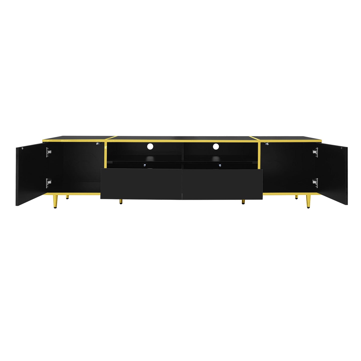 U-Can 70.9'' Modern TV Stand for TVs up to 80 Inches, Entertainment Center with 2 Shelves and LED Lights, TV Storage Cabinet with 2 Drawers, 2 Cabinets and Metal Legs for Living room
