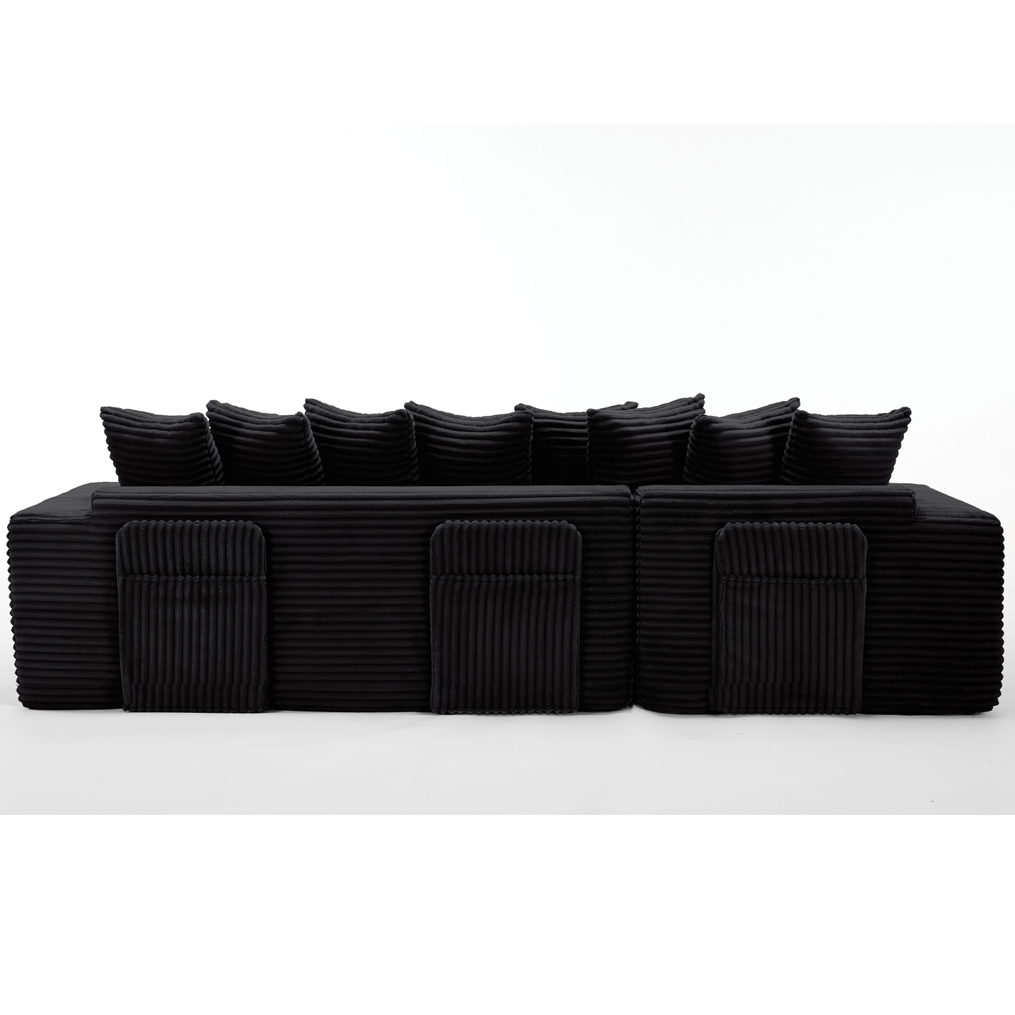 [NEW ARRIVED] [VIDEO PROVIDED] Oversize Cloud Sectional Couch, L-Shape Sofa, Convertible Floor Sleeper Sofa Bed, No Assembly,Eight pillows,3-in-1,Magazine bag,(Right Facing Sofa),3 Seat,Corduroy,Black