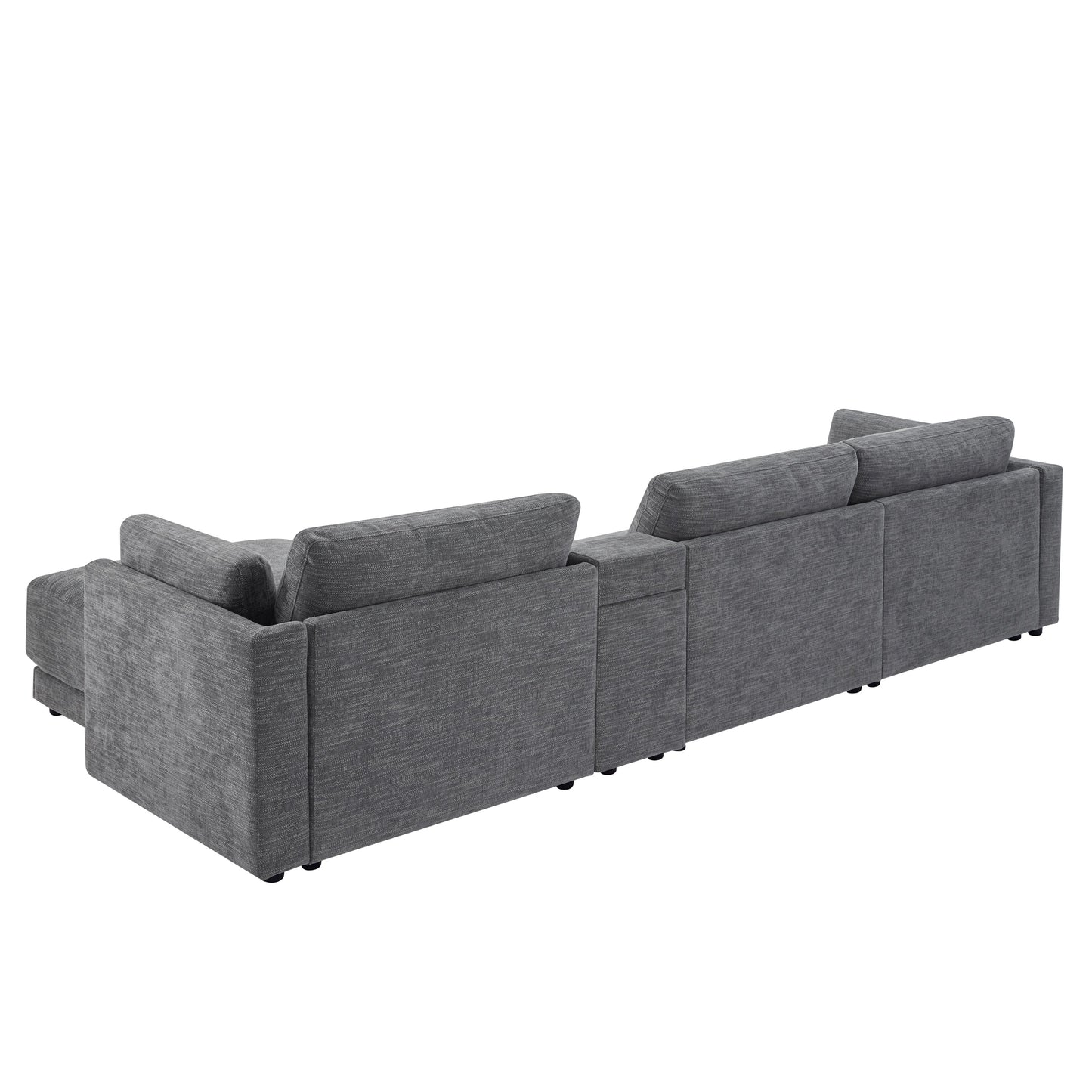 [VIDEO+NEW]124'' Modular Sectional Sofa with Storage Console and Movable Ottoman,33'' Wide Seat,4 Seat L Shaped Chenille Couch,Reversible Comfy Sofa with USB Charger for Living Room,Apartment,2 Colors
