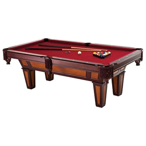 7 Ft Pool Table with Red Burgundy Wool Top and Fringe Drop Pockets